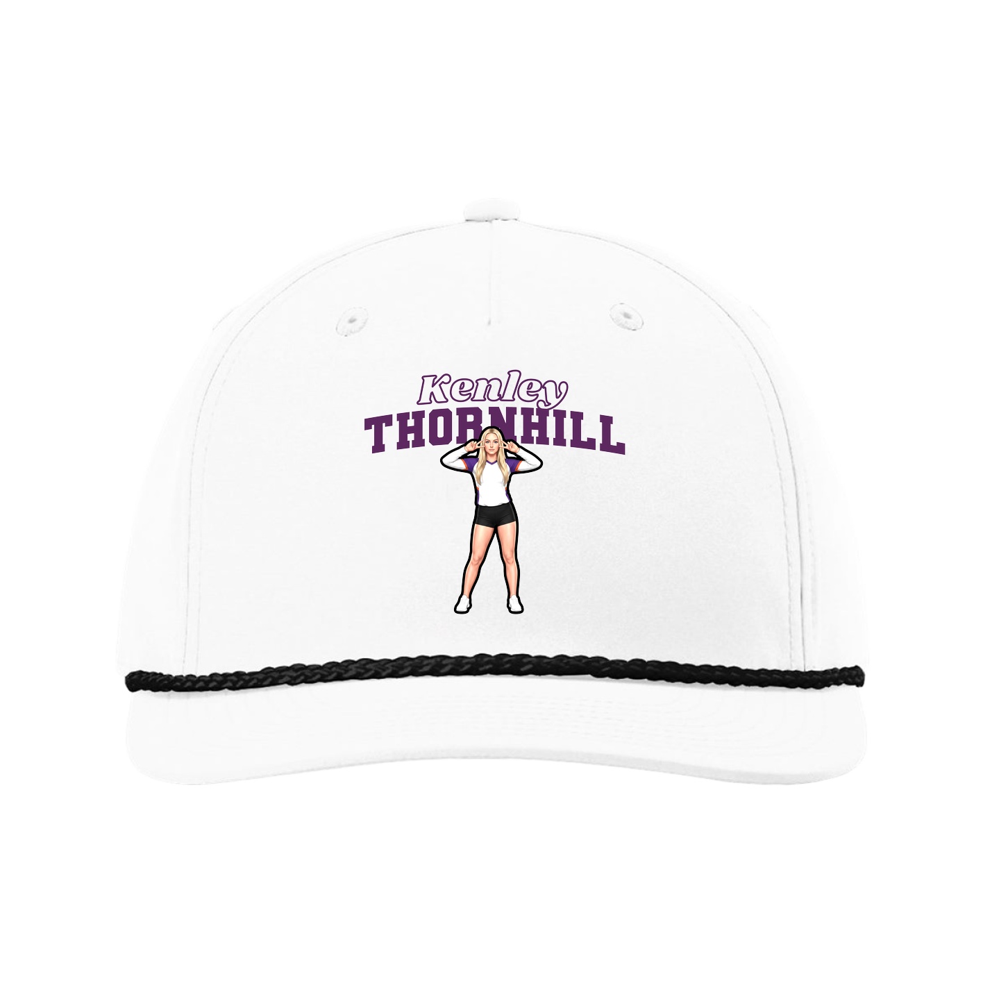 Five-Panel Classic Rope Cap — Name Arch in White