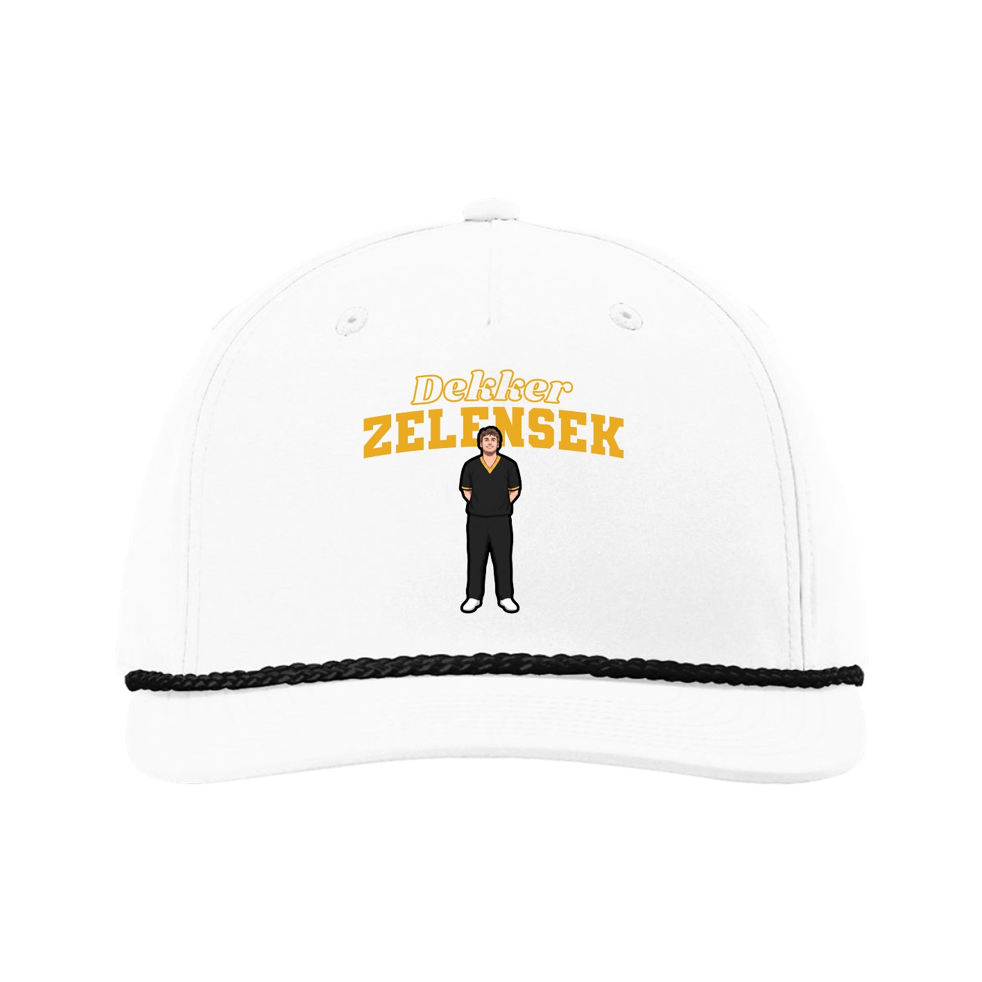 Five-Panel Classic Rope Cap — Name Arch in White