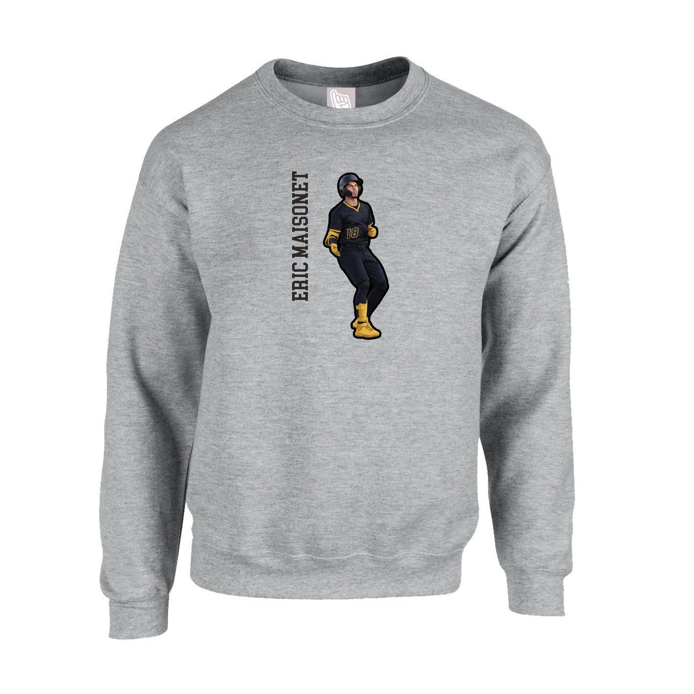 Fleece Crew — Name Vertical in Grey
