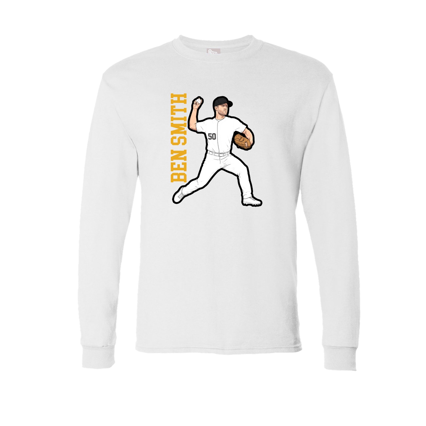 Long Sleeve Tee — Name Vertical in White