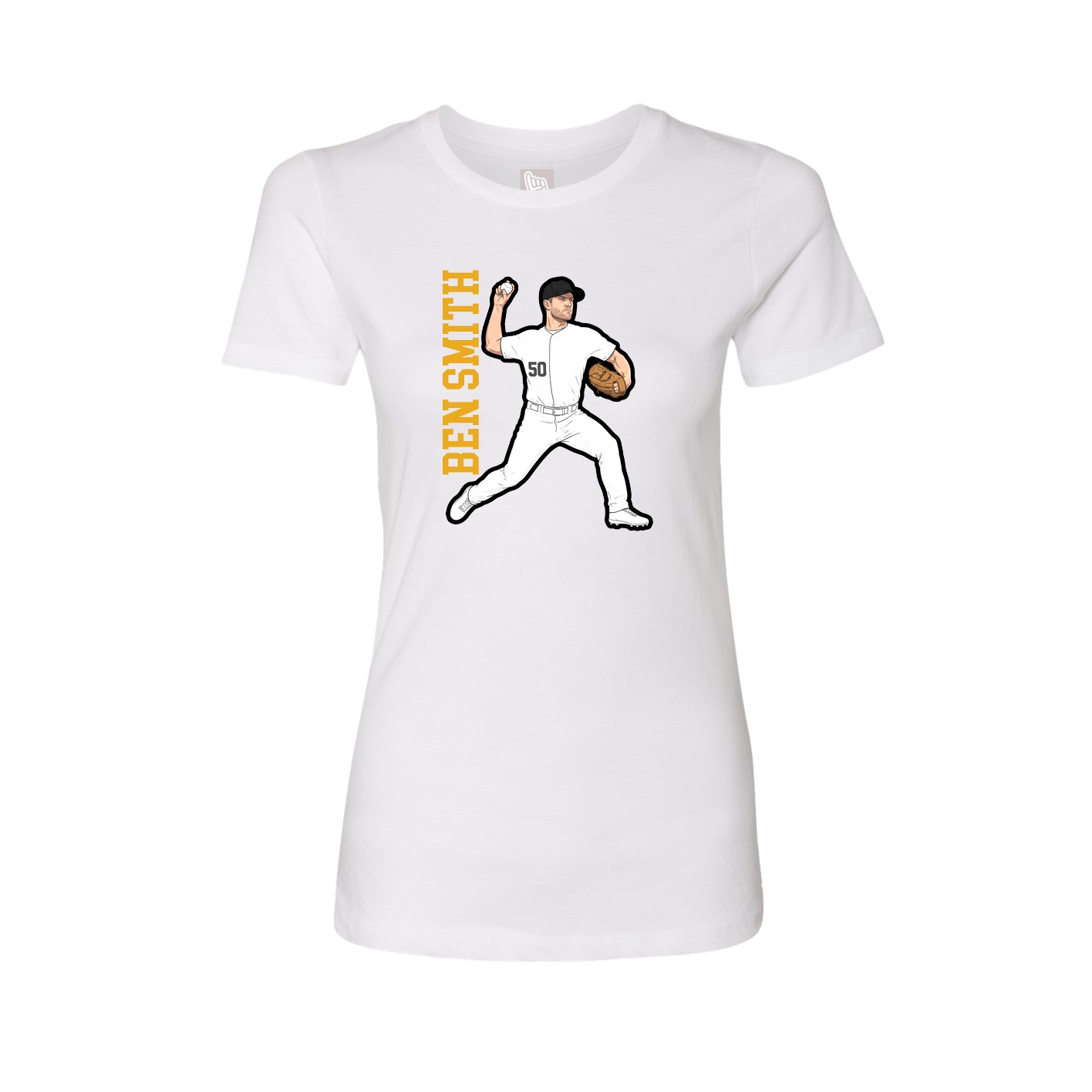 Fitted Women's Tee — Name Vertical in White