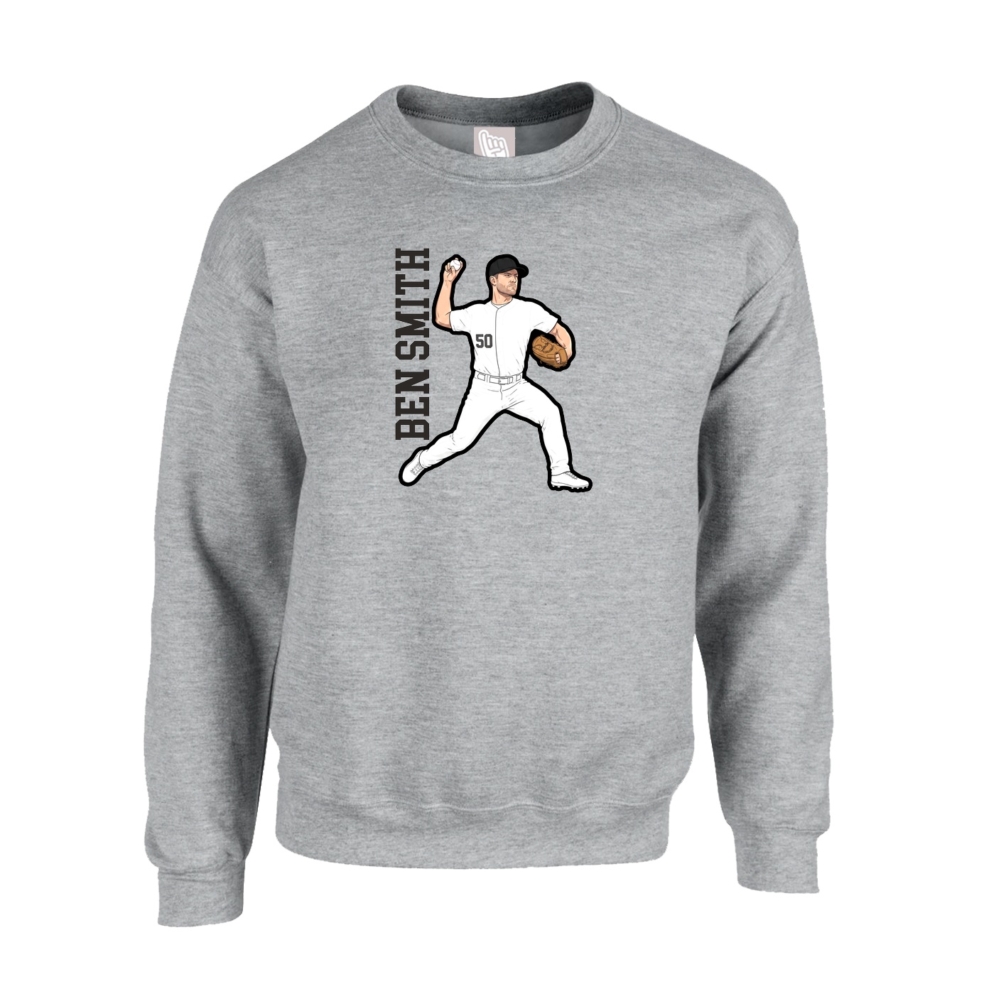 Fleece Crew — Name Vertical in Grey