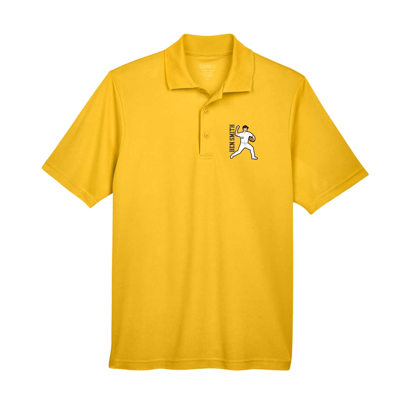 Performance Polo — Name Vertical in Gold