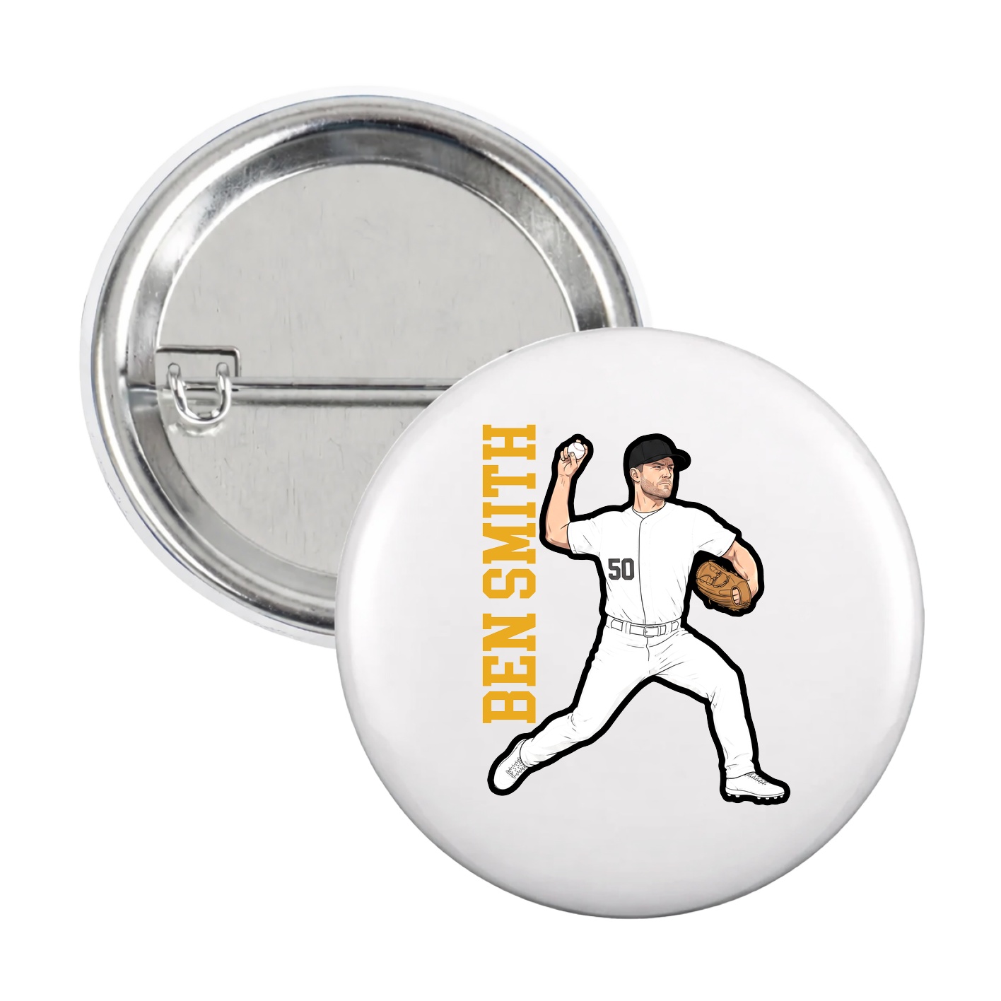 Game Day Button — Name Vertical in White