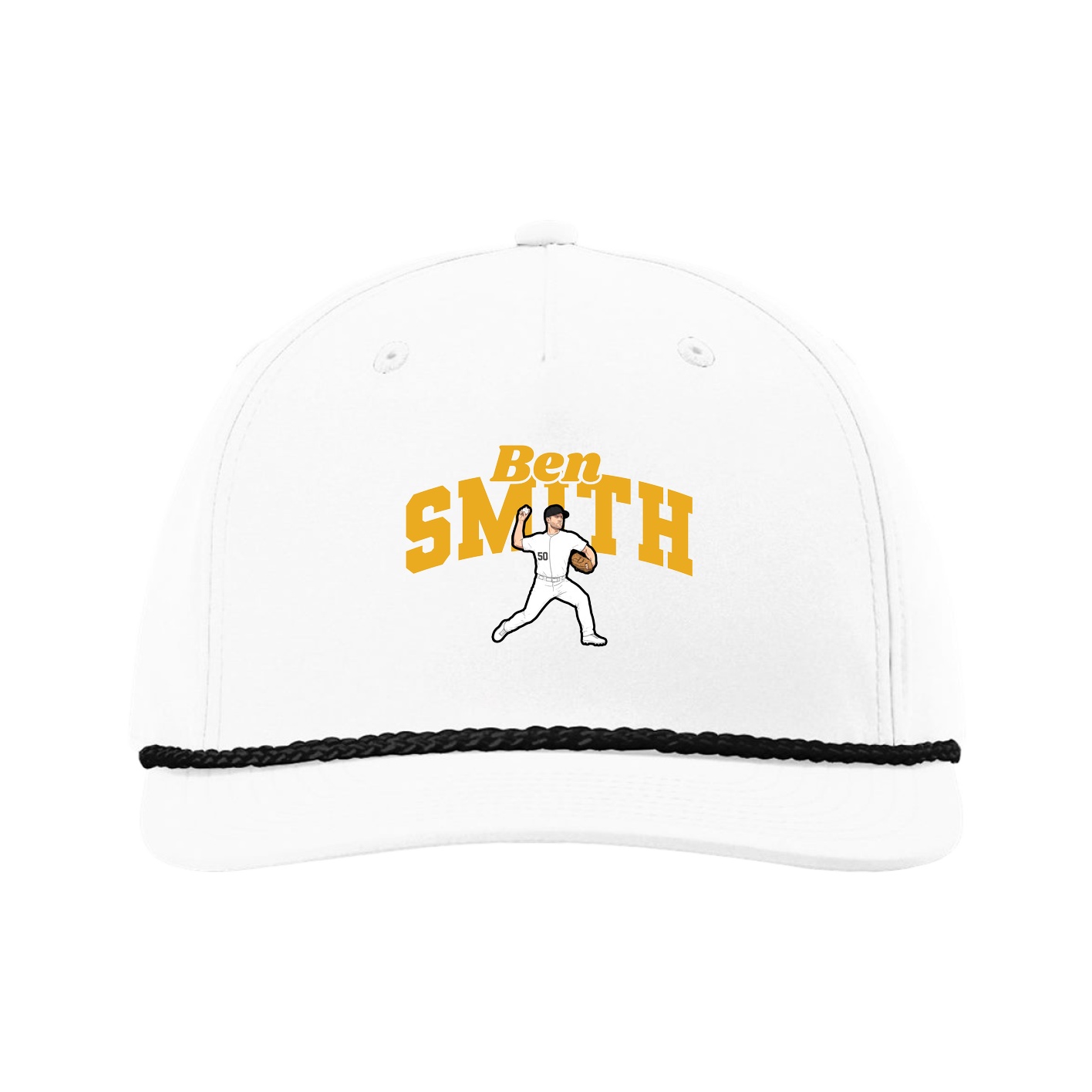 Five-Panel Classic Rope Cap — Signature Arch in White