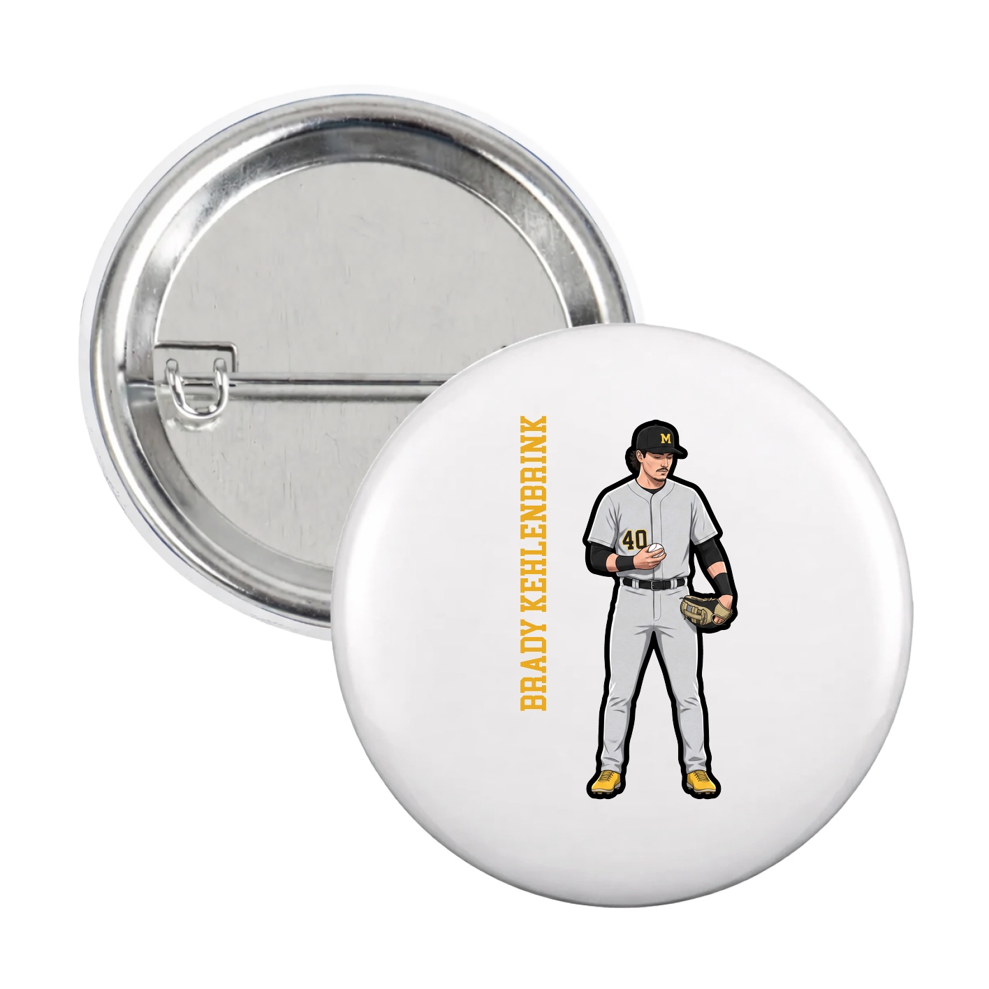 Game Day Button — Name Vertical in White