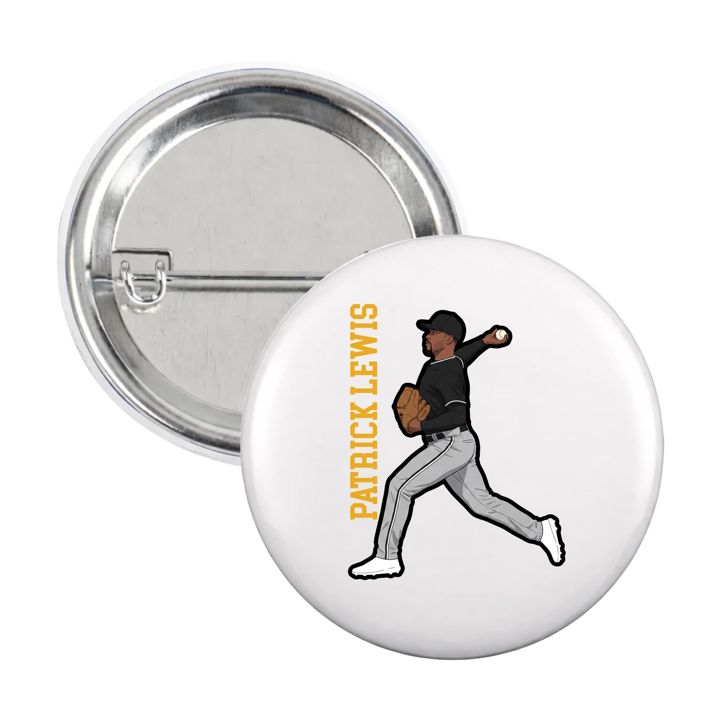 Game Day Button — Name Vertical in White