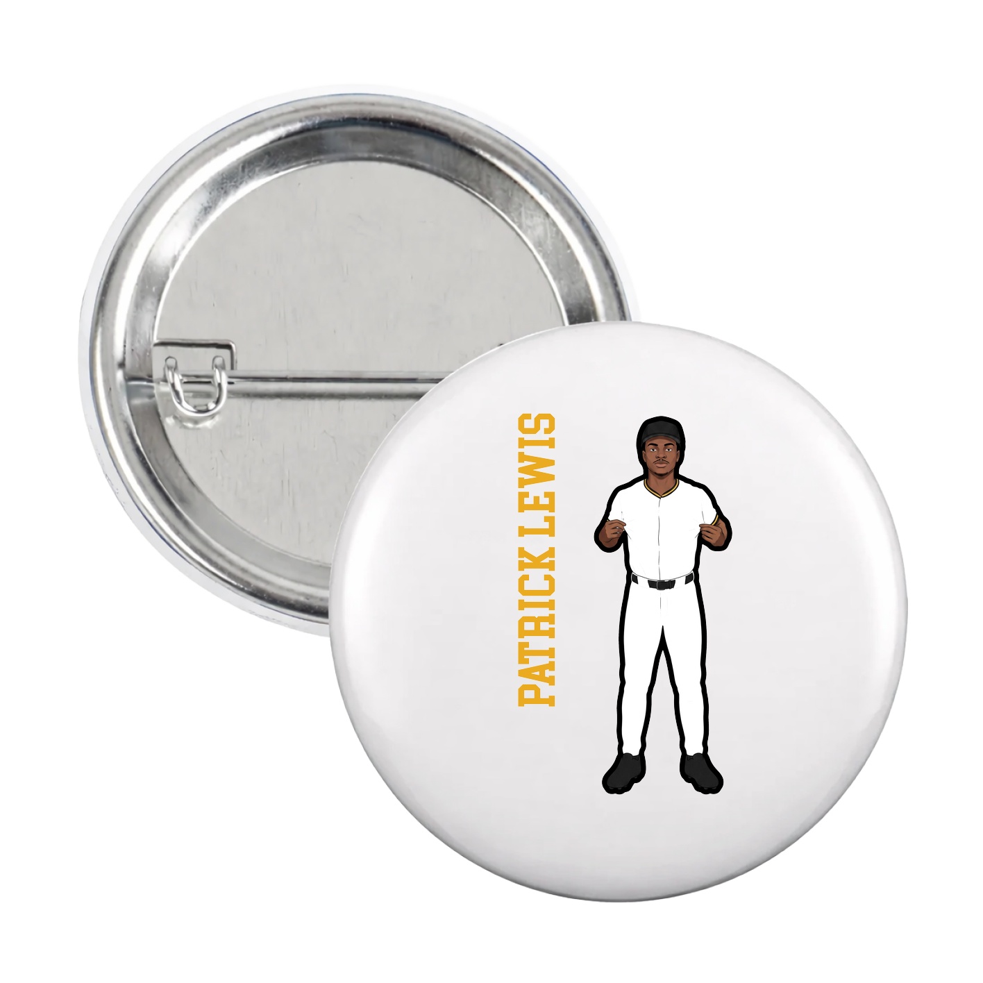 Game Day Button — Name Vertical in White