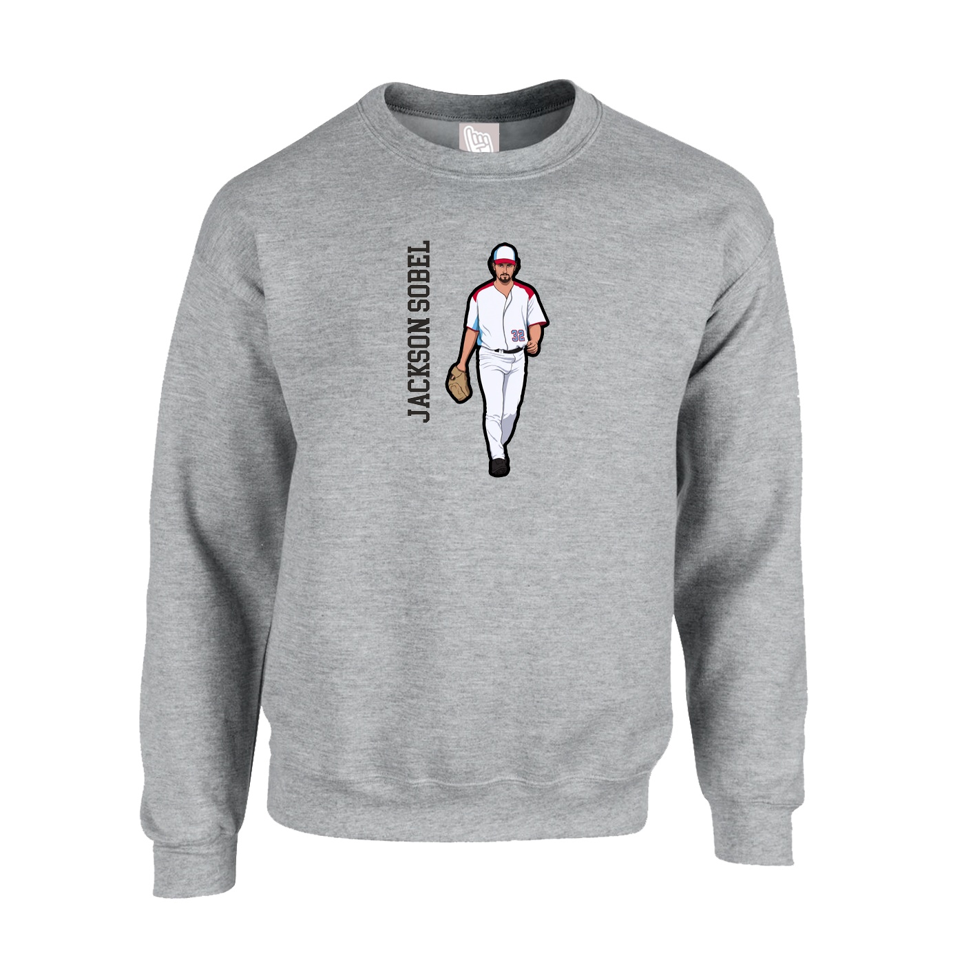 Fleece Crew — Name Vertical in Grey