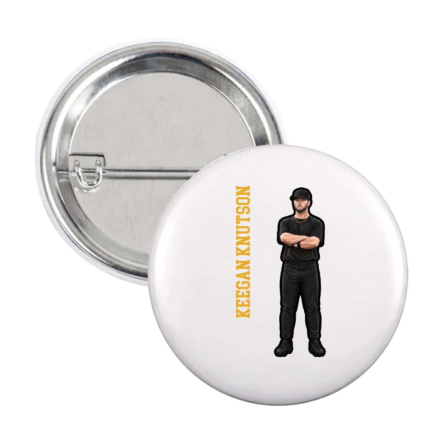 Game Day Button — Name Vertical in White