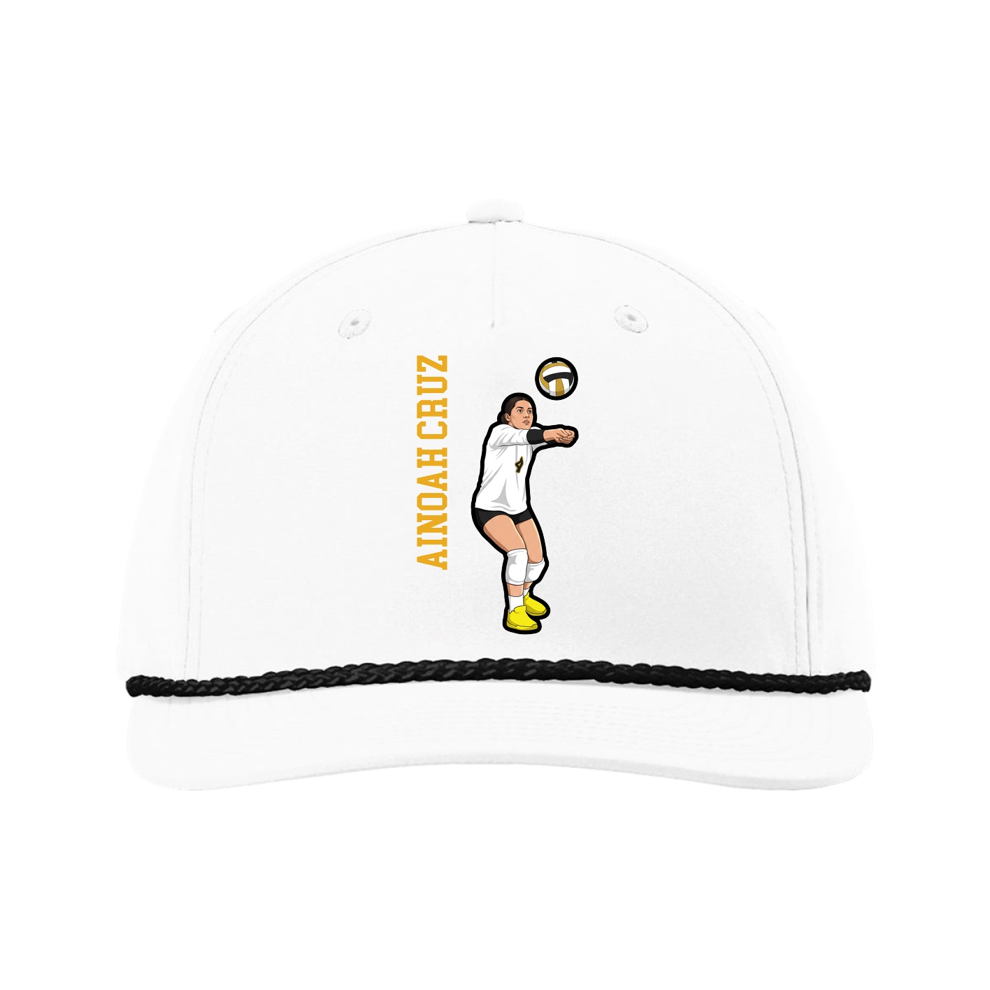 Five-Panel Classic Rope Cap — Name Vertical in White