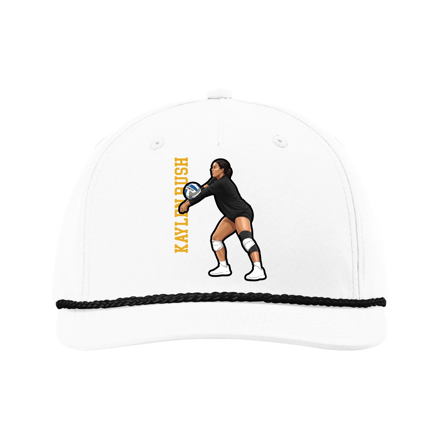 Five-Panel Classic Rope Cap — Name Vertical in White