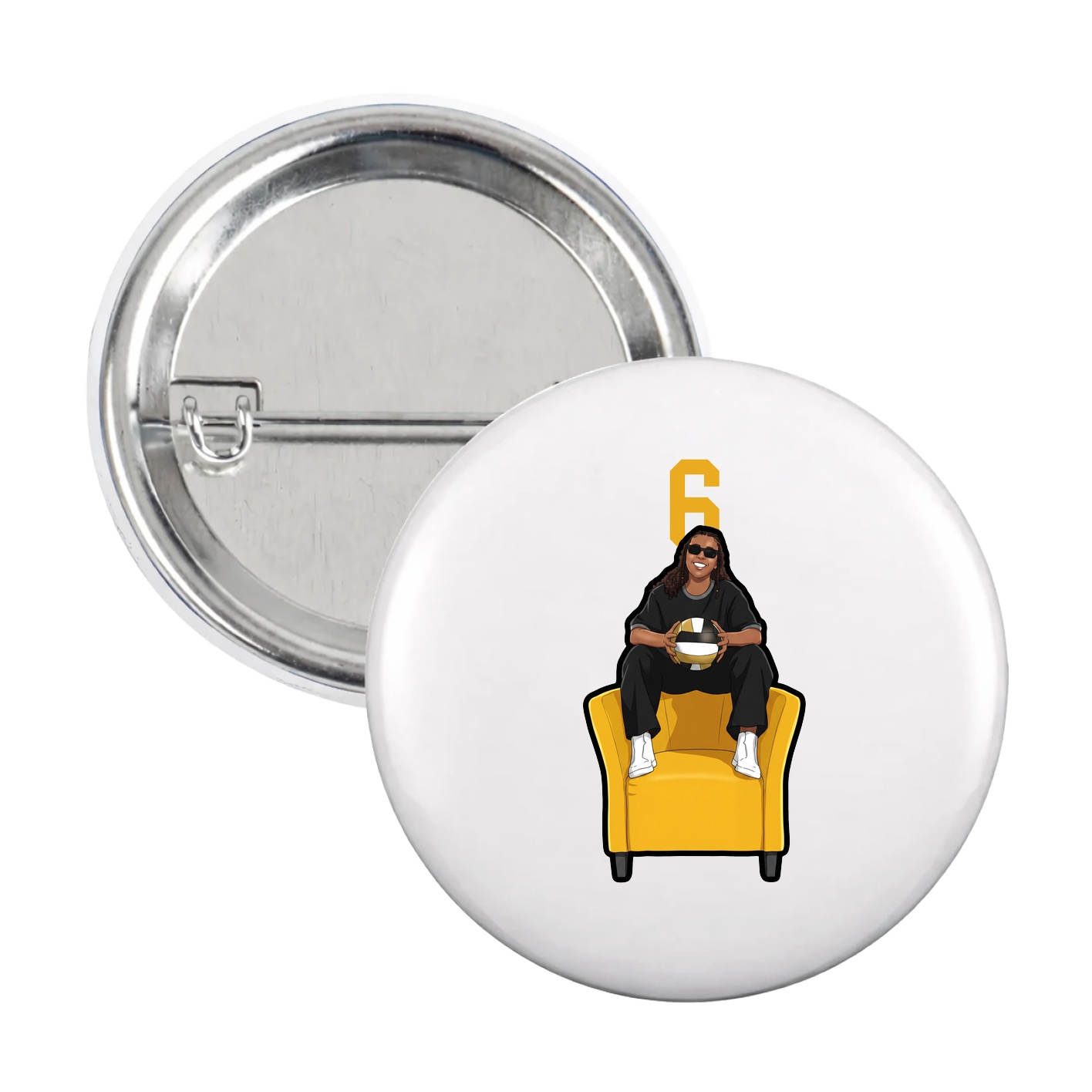 Game Day Button — Number Top in White