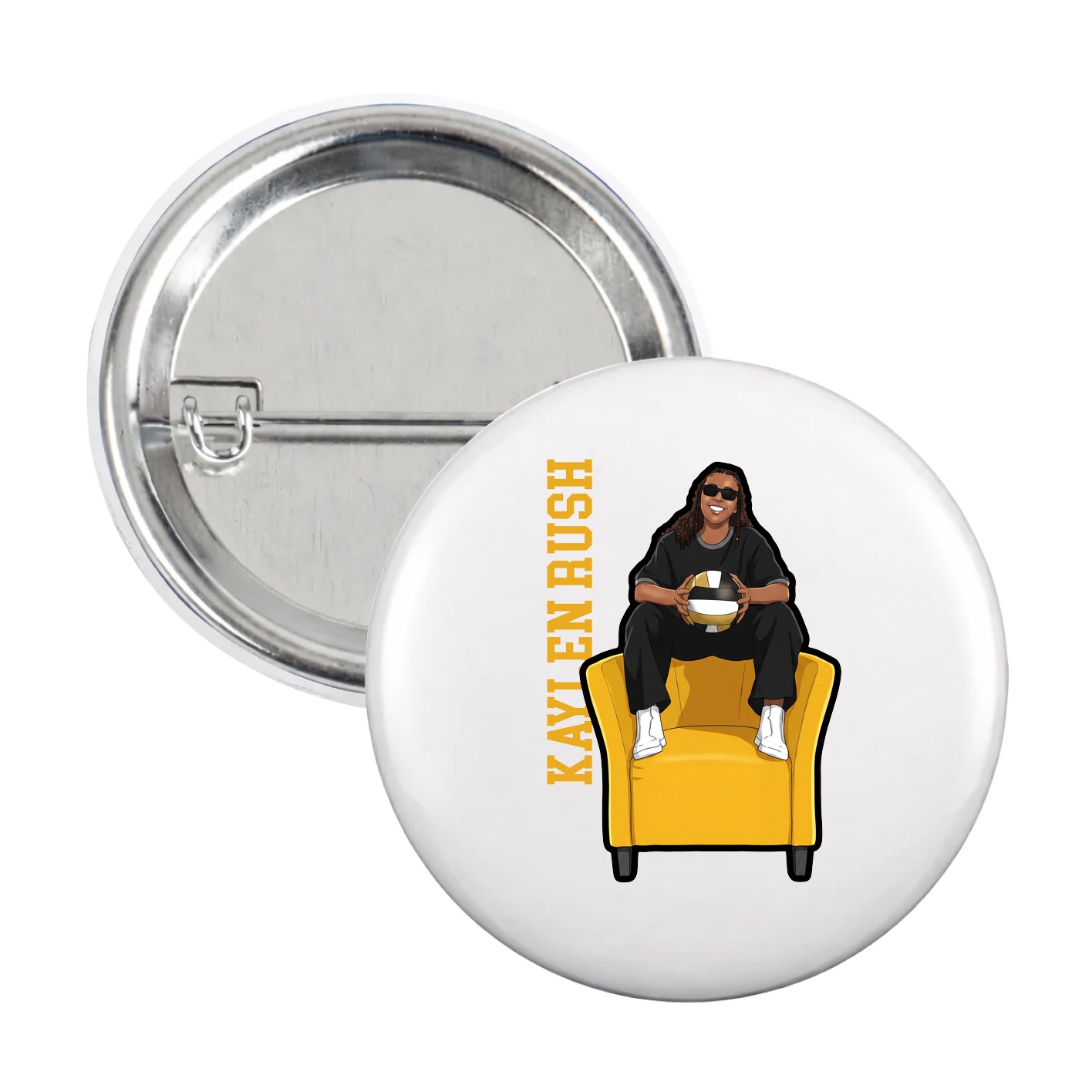 Game Day Button — Name Vertical in White