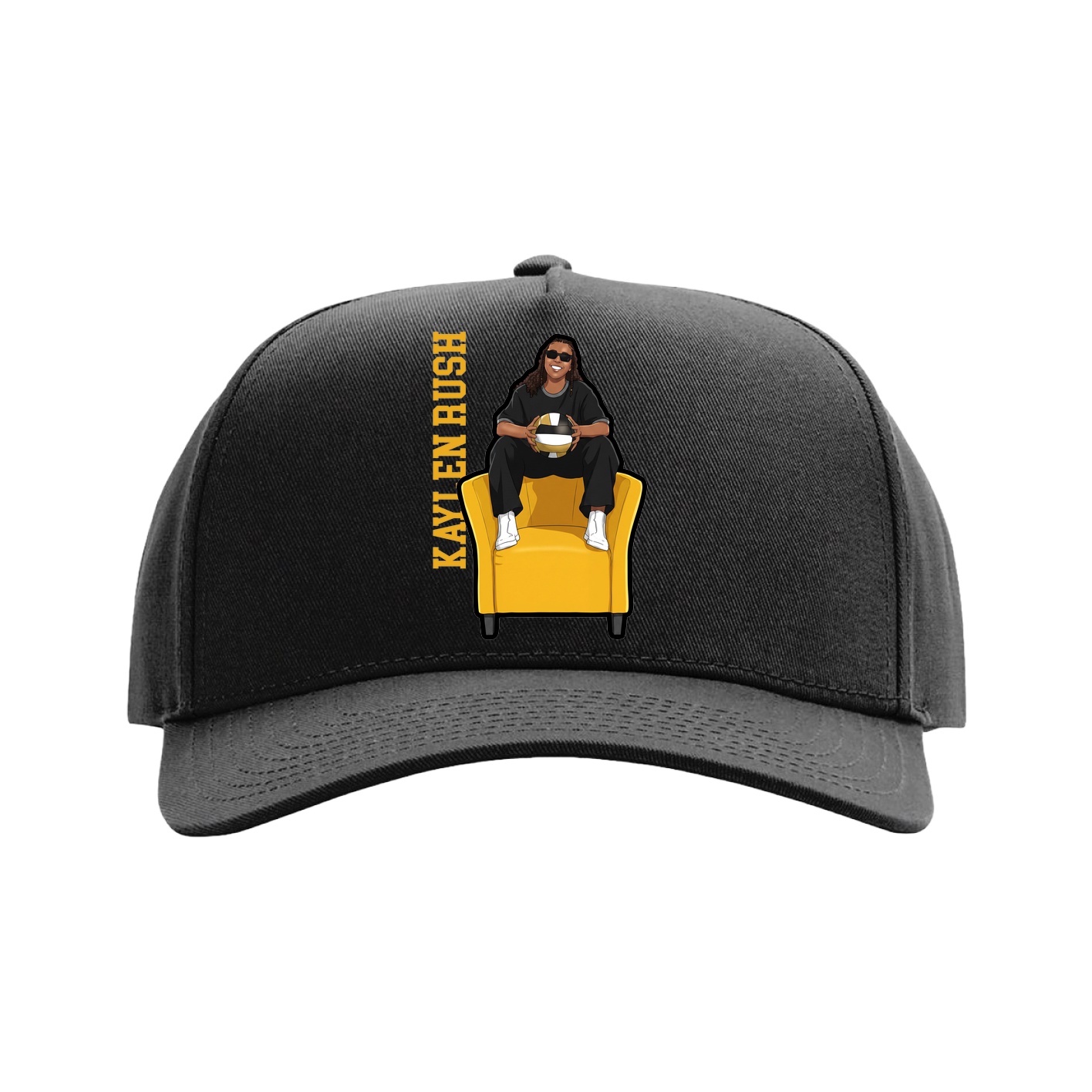Full Fabric Five-Panel Champ Cap — Name Vertical in Black