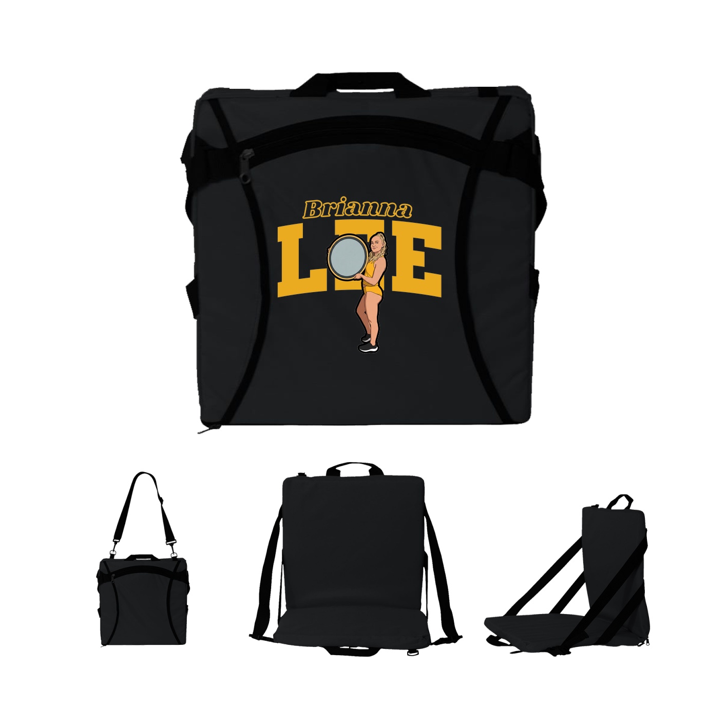 Folding Stadium Seat — Name Arch in Black
