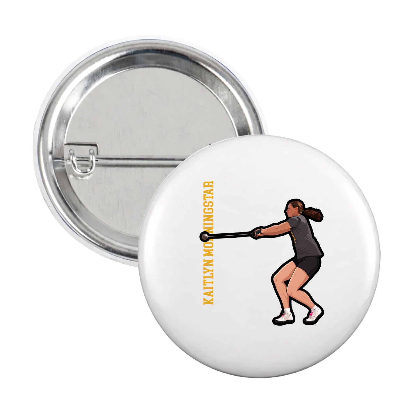 Game Day Button — Name Vertical in White