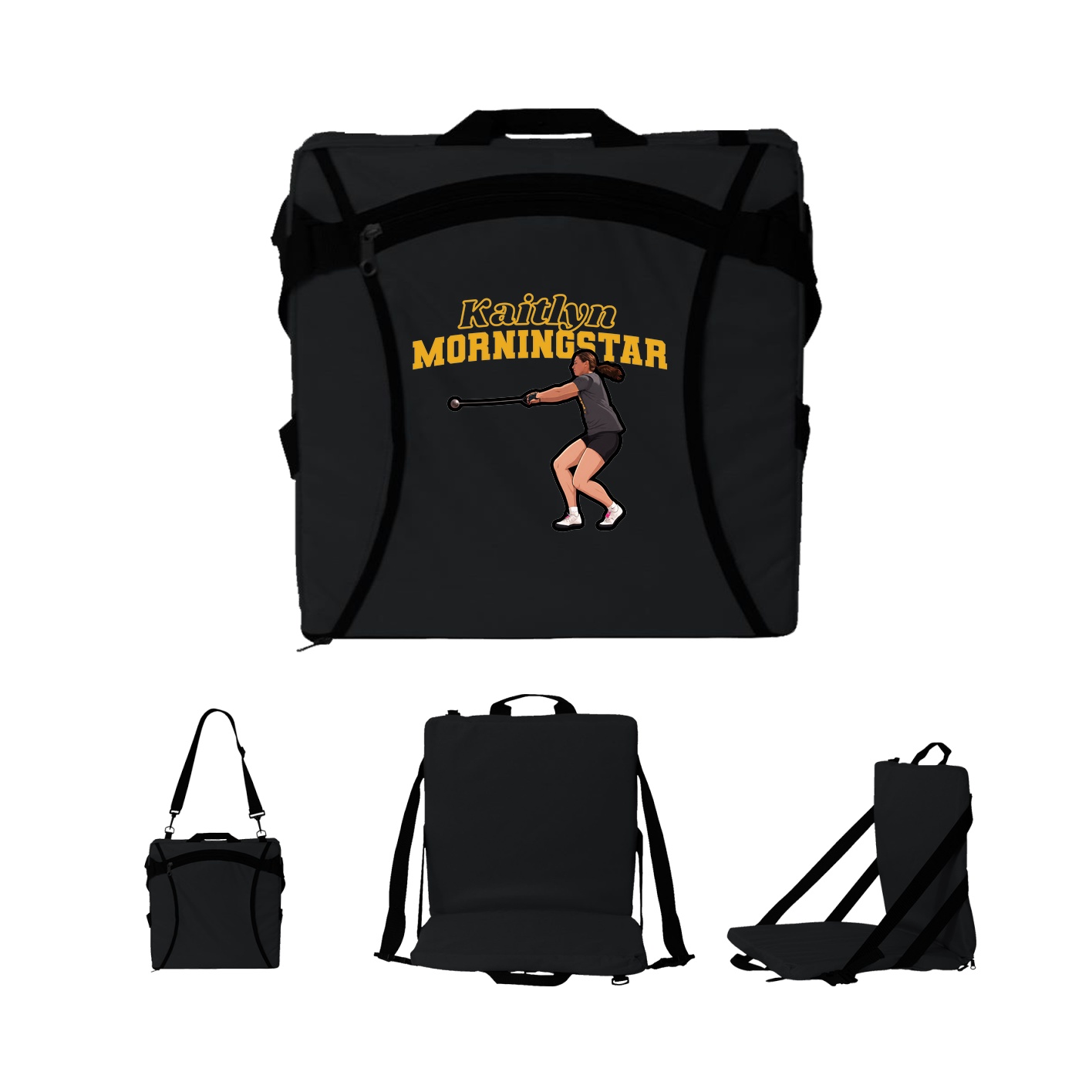 Folding Stadium Seat — Name Arch in Black