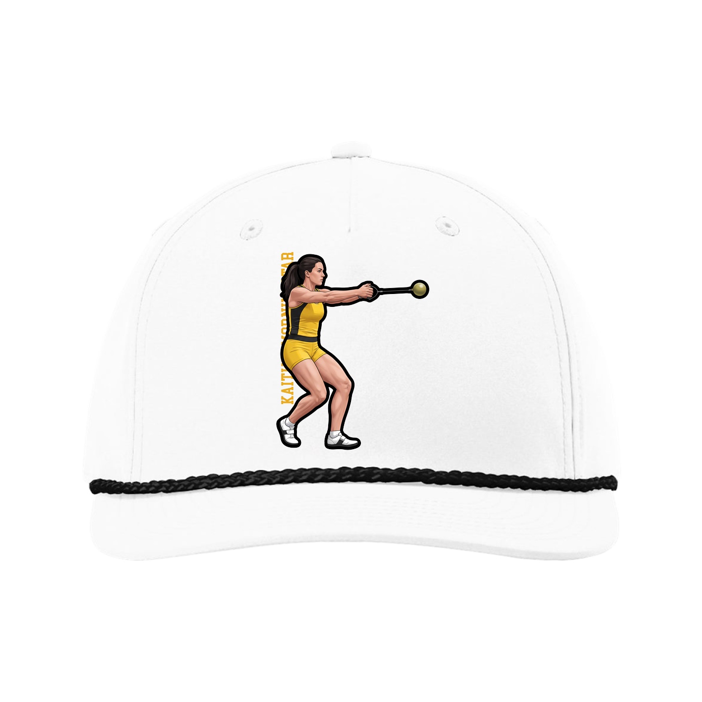 Five-Panel Classic Rope Cap — Name Vertical in White