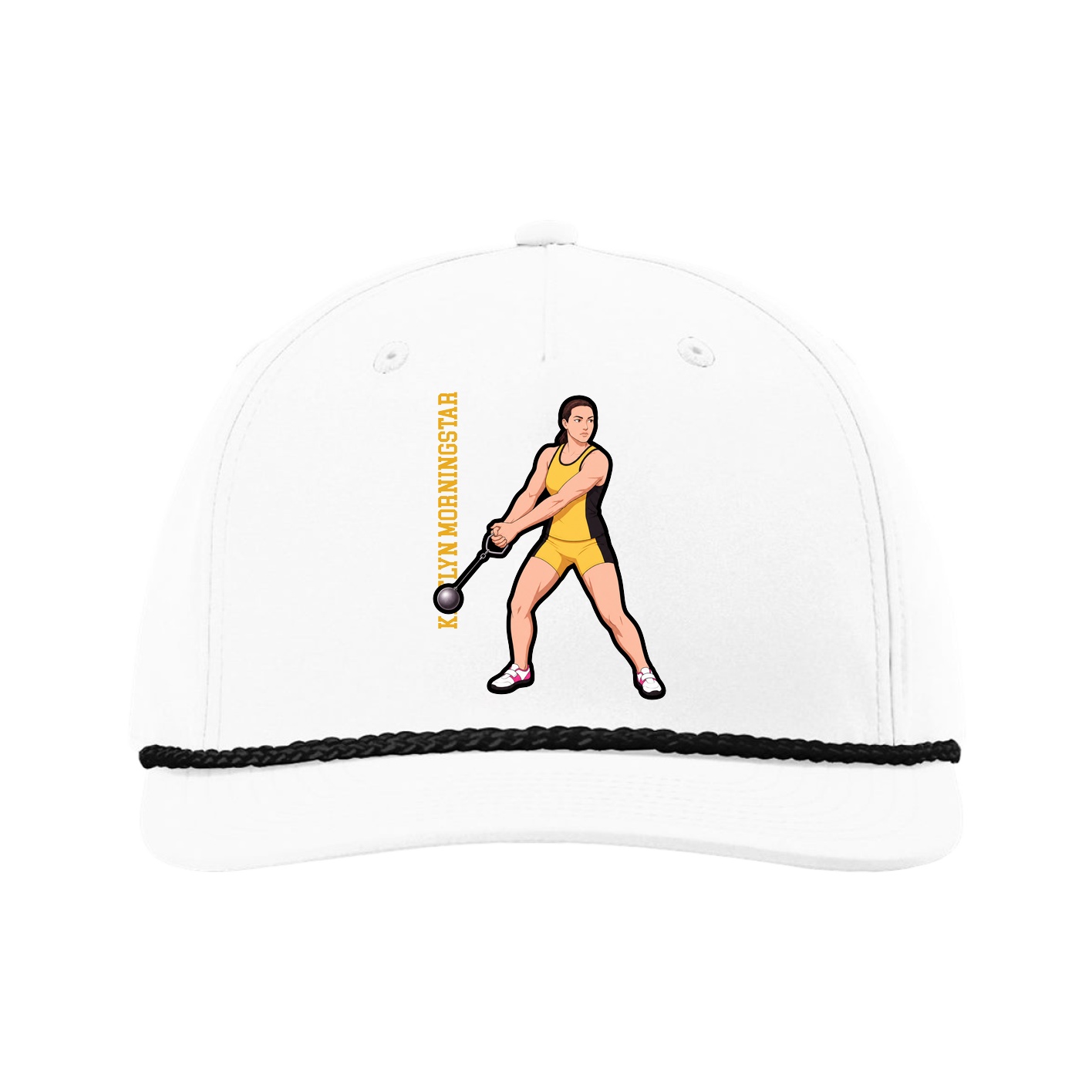 Five-Panel Classic Rope Cap — Name Vertical in White