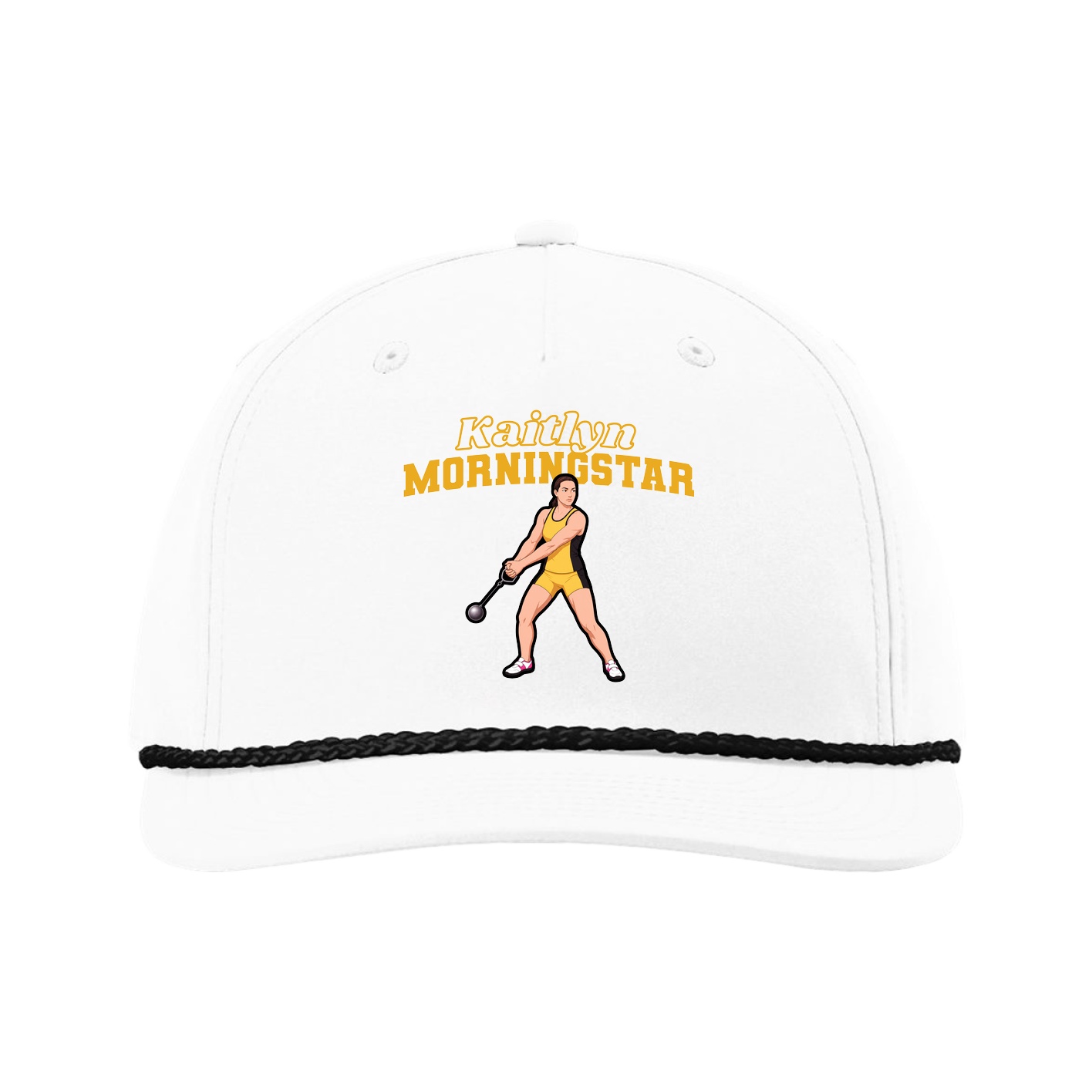 Five-Panel Classic Rope Cap — Name Arch in White