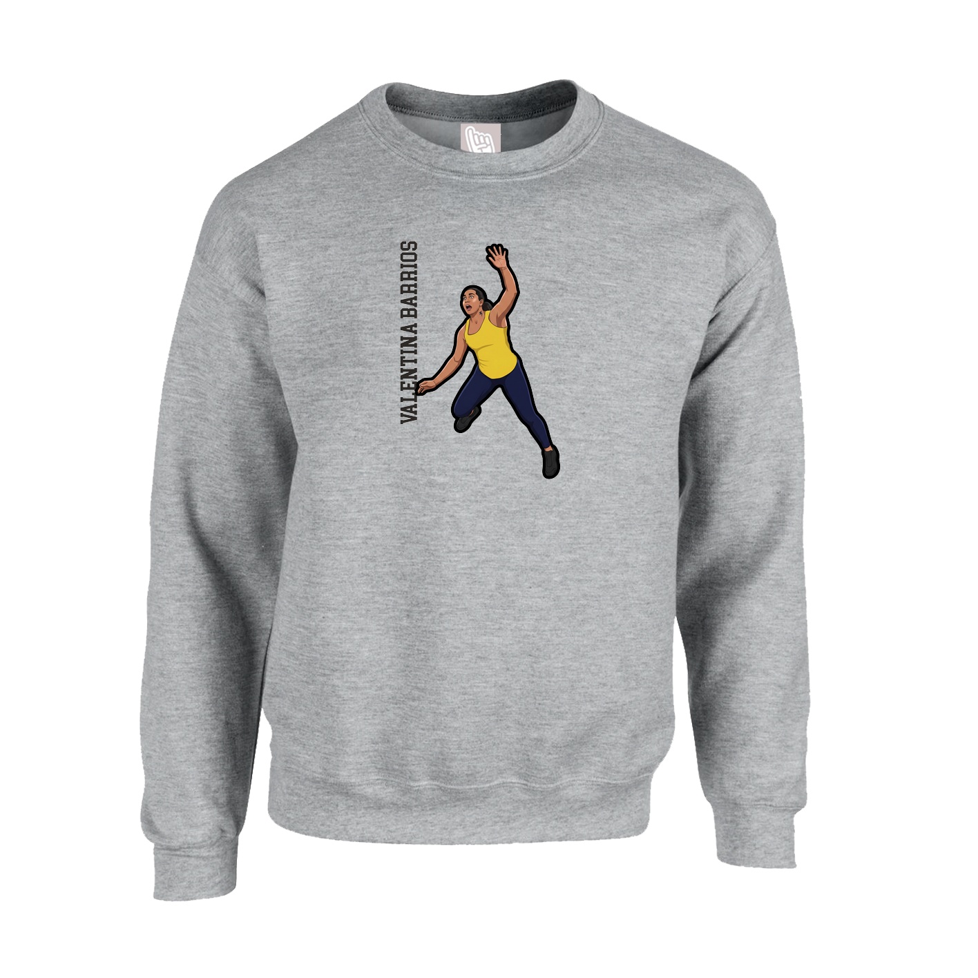 Fleece Crew — Name Vertical in Grey