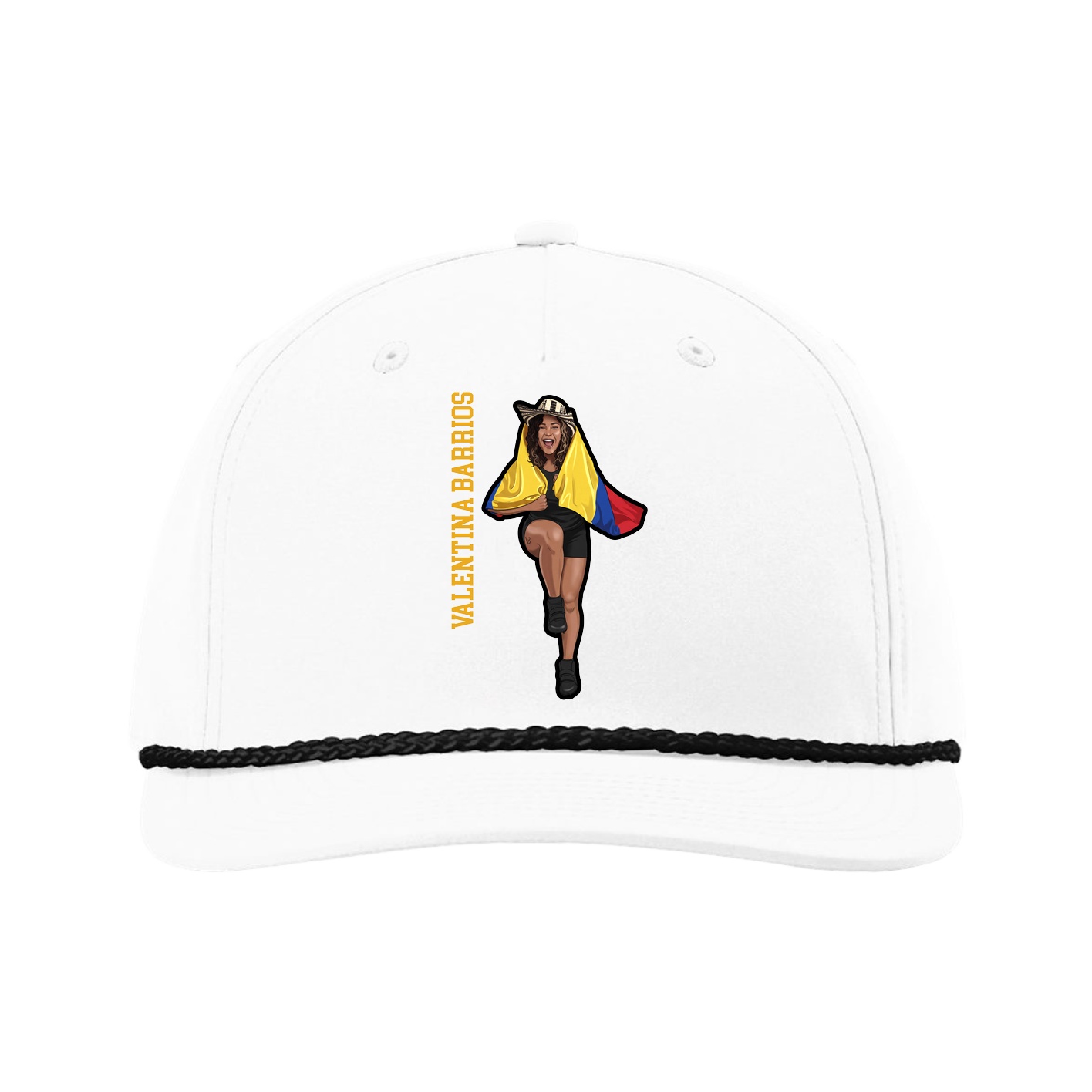 Five-Panel Classic Rope Cap — Name Vertical in White
