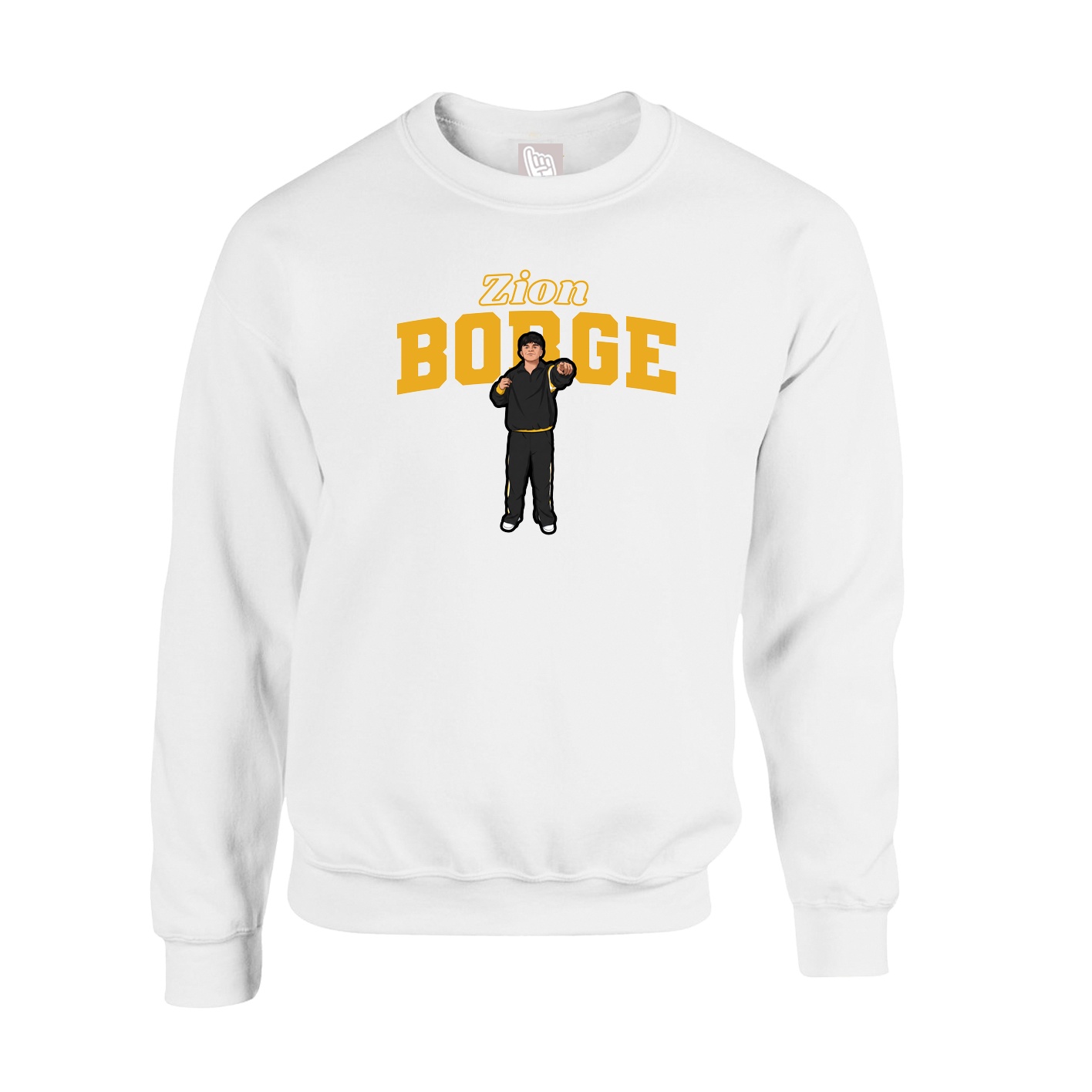 Fleece Crew — Name Arch in White