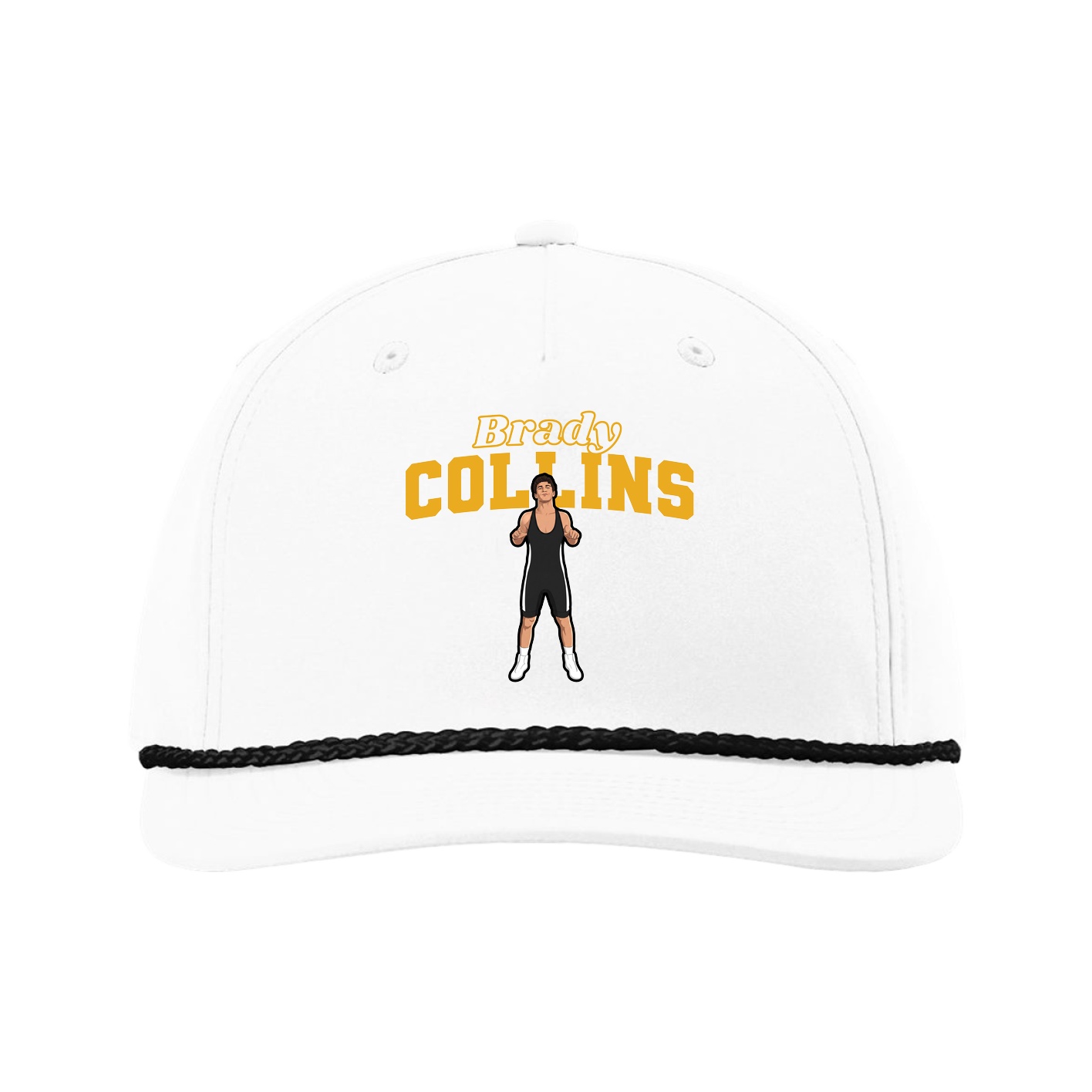 Five-Panel Classic Rope Cap — Name Arch in White