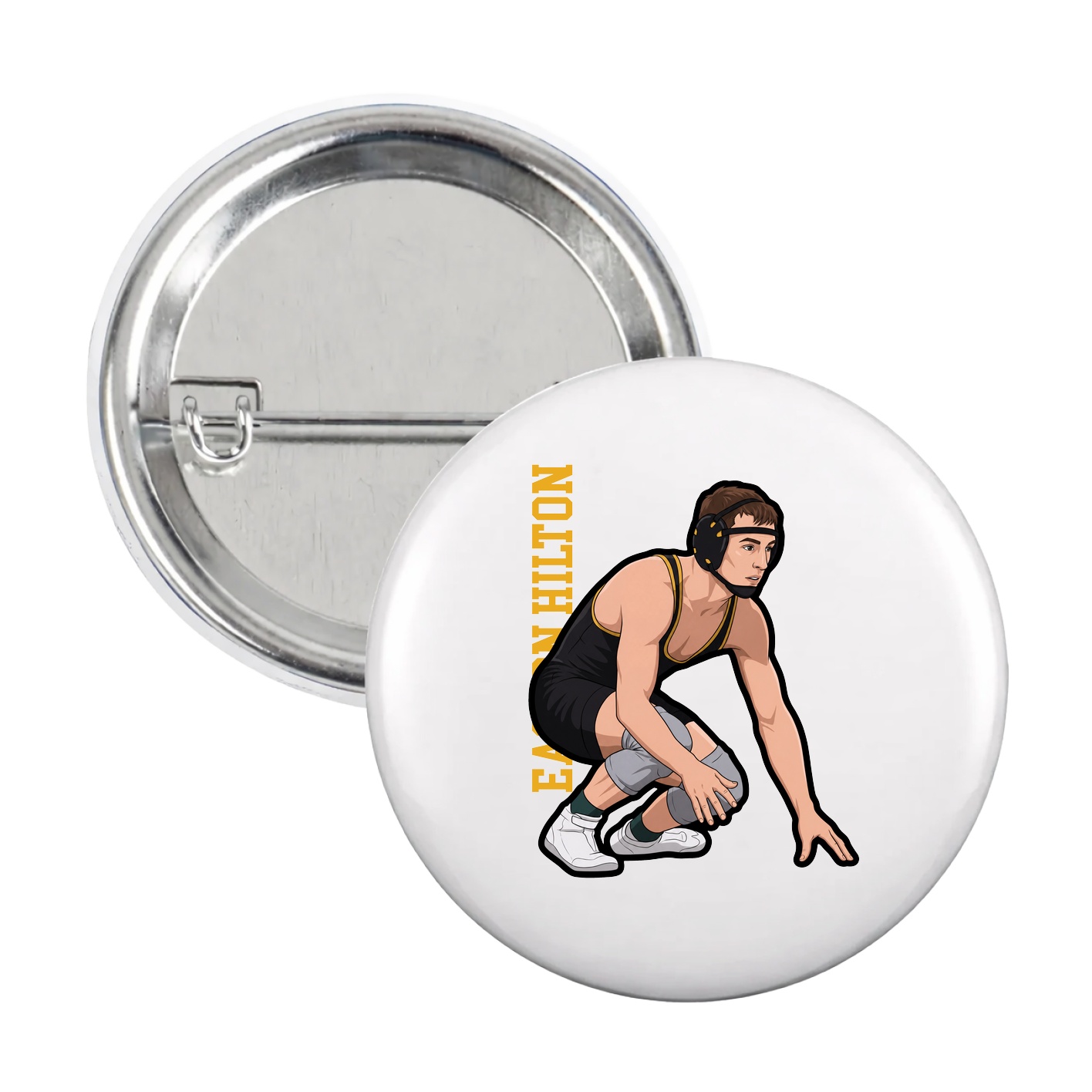Game Day Button — Name Vertical in White