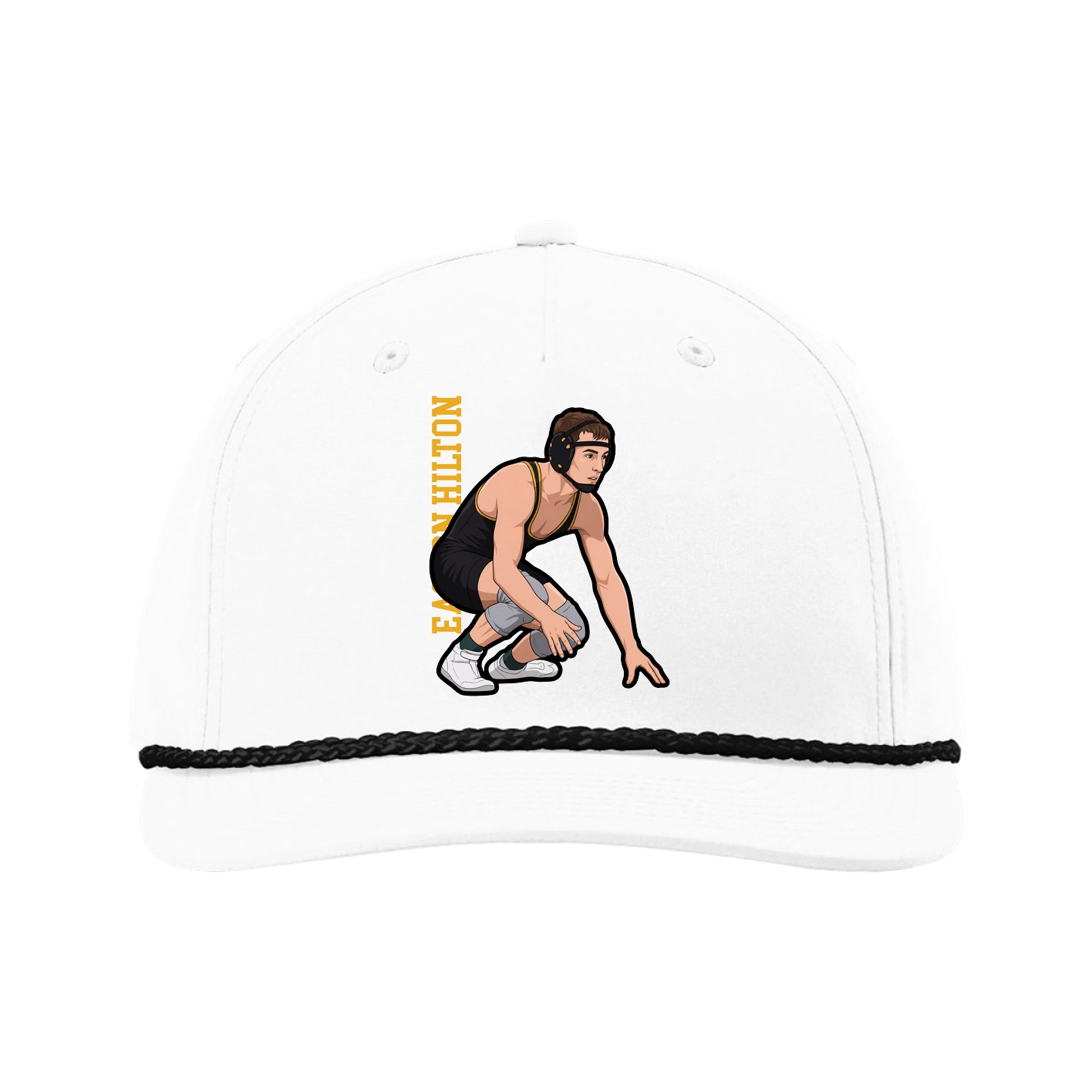 Five-Panel Classic Rope Cap — Name Vertical in White