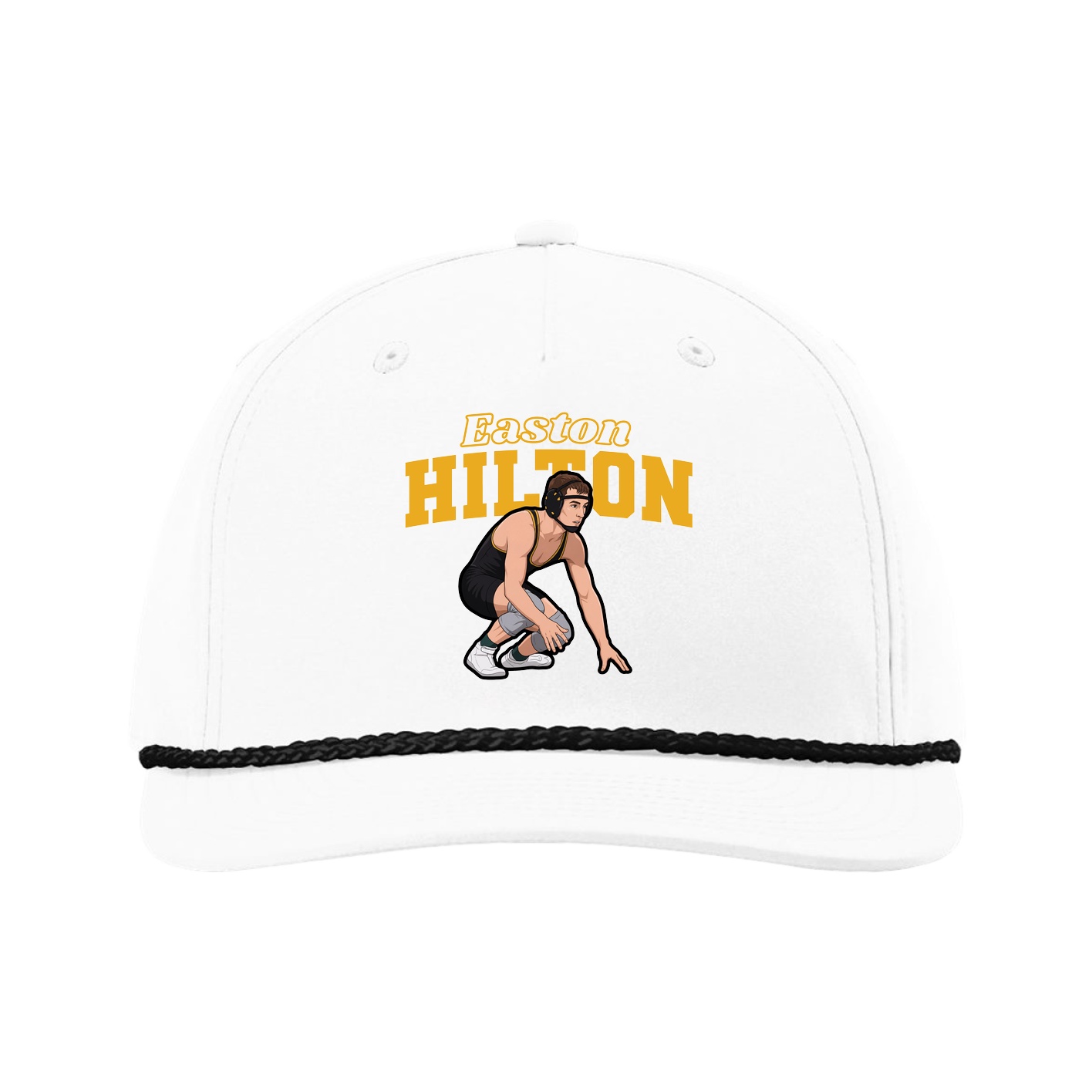 Five-Panel Classic Rope Cap — Name Arch in White