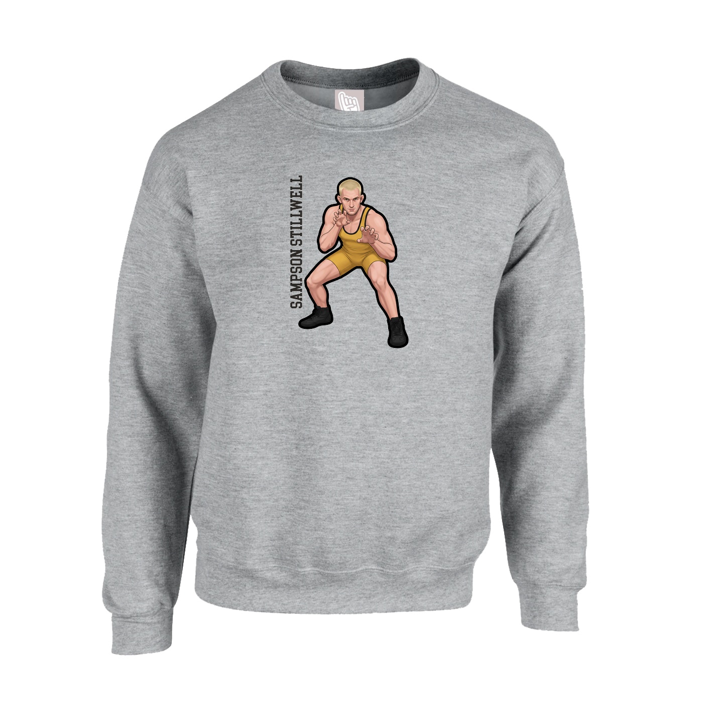 Fleece Crew — Name Vertical in Grey