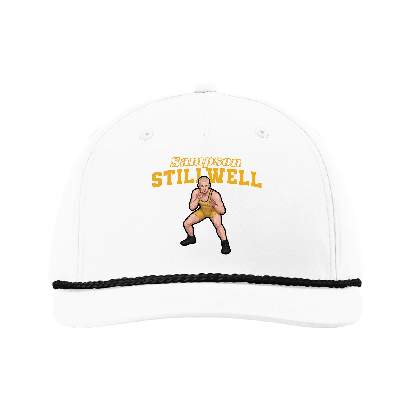 Five-Panel Classic Rope Cap — Name Arch in White
