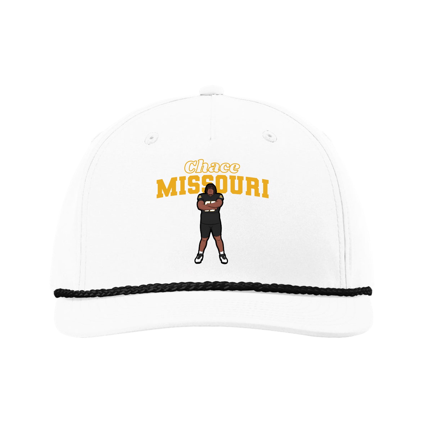 Five-Panel Classic Rope Cap — Name Arch in White