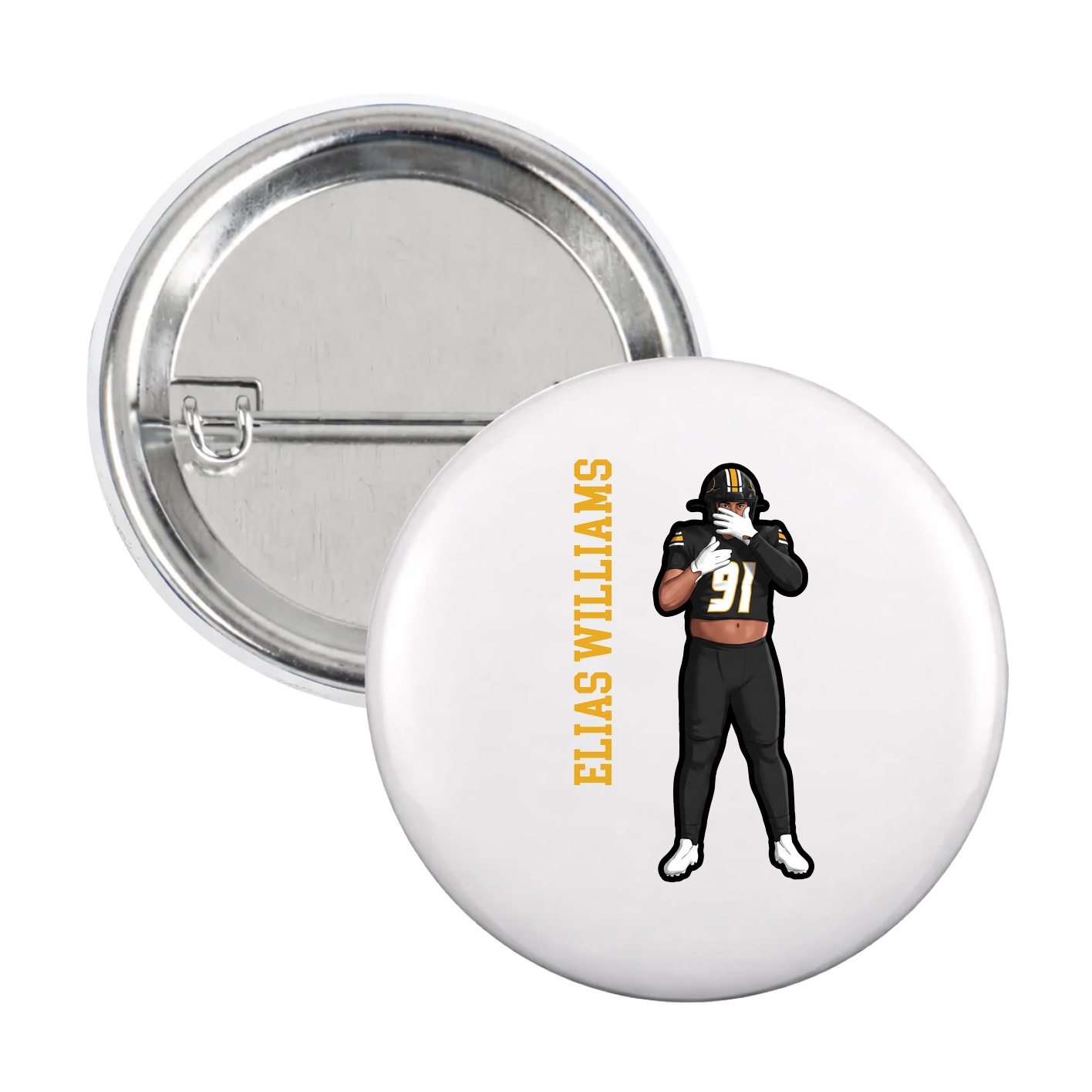 Game Day Button — Name Vertical in White