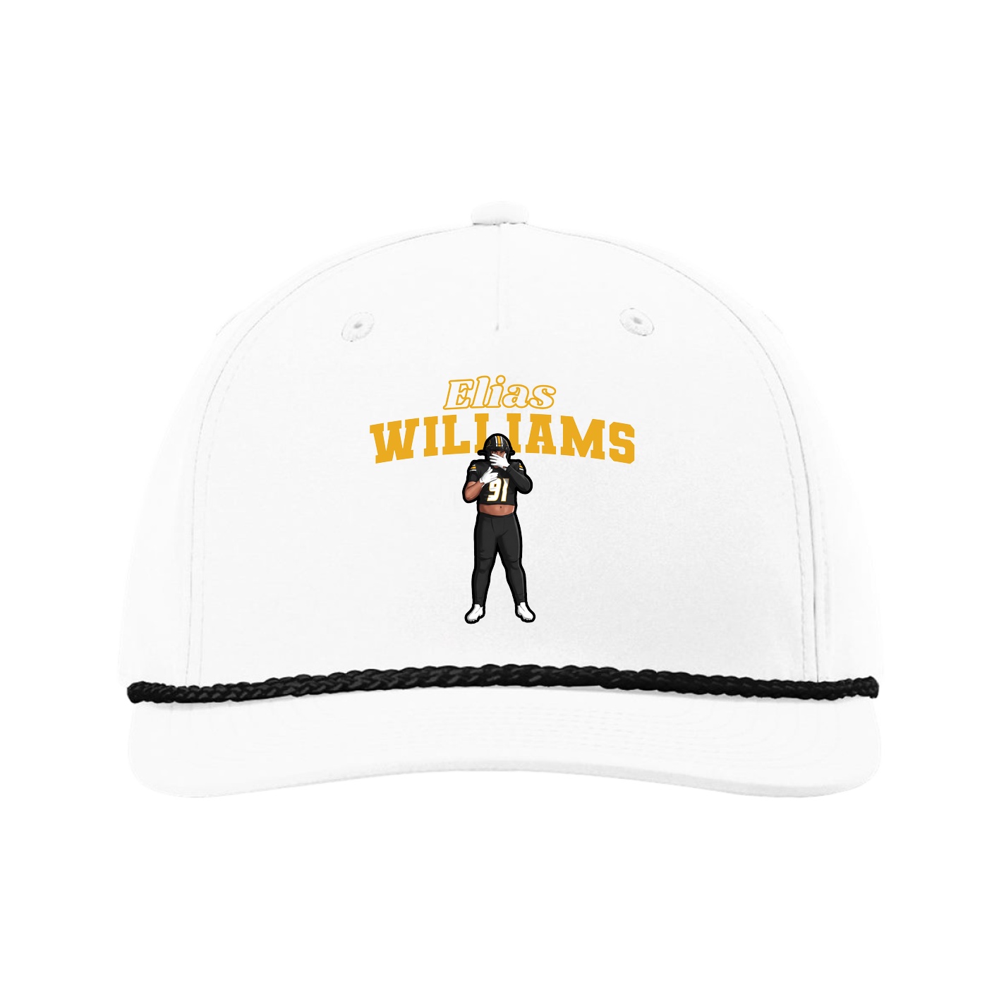 Five-Panel Classic Rope Cap — Name Arch in White