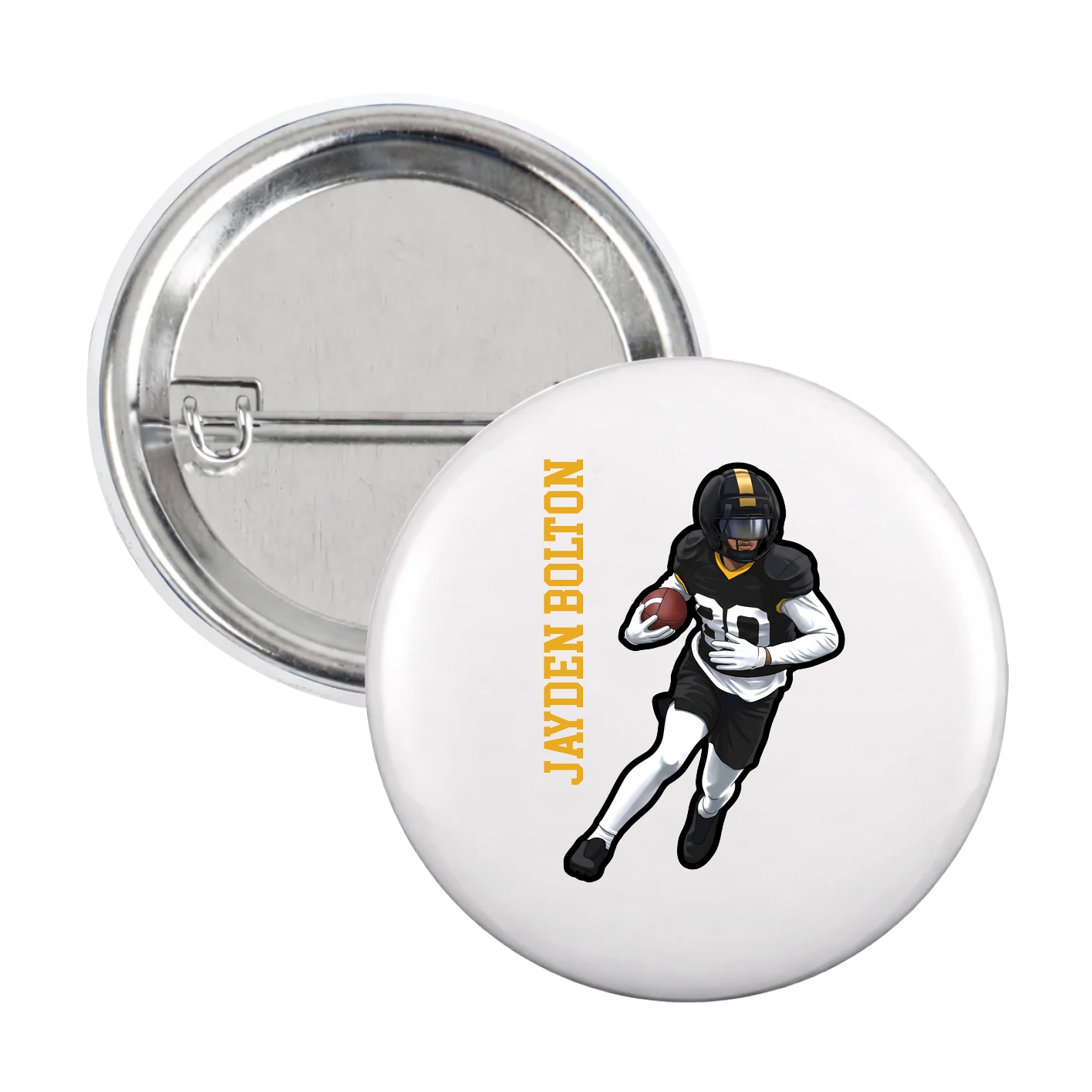 Game Day Button — Name Vertical in White