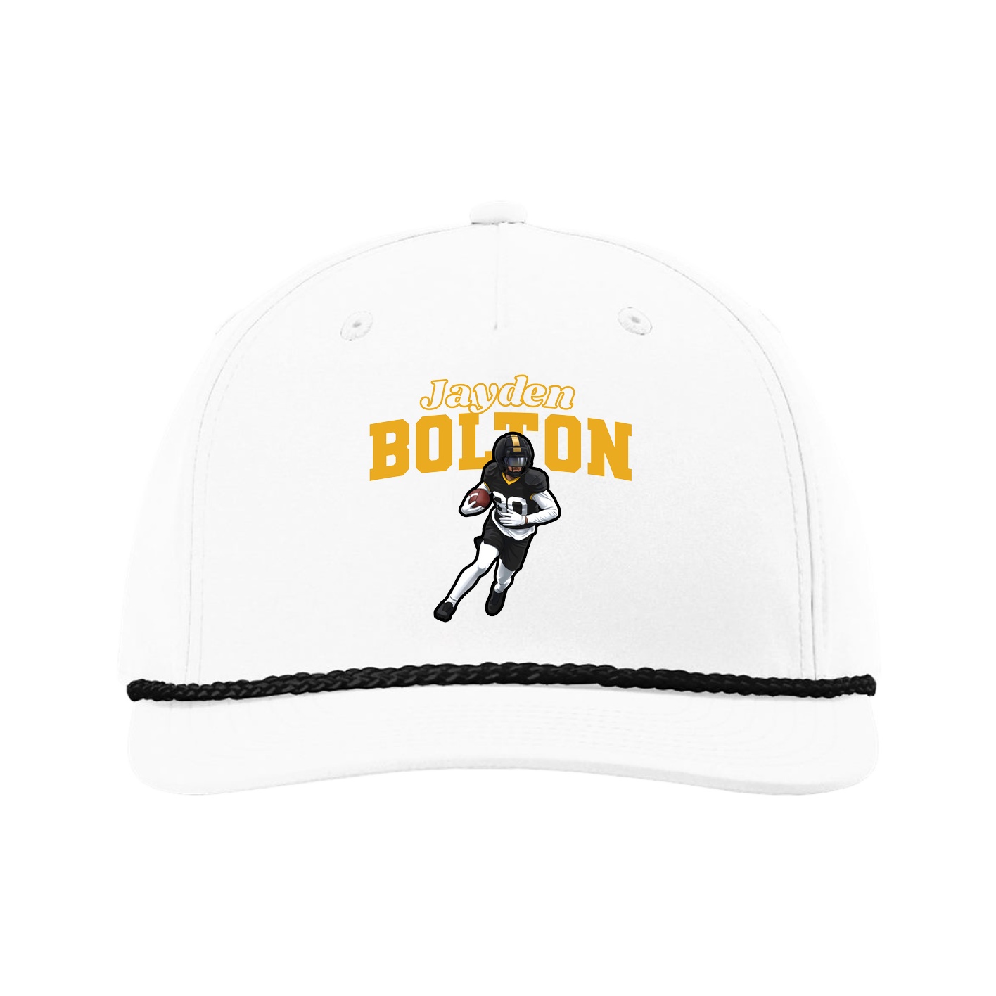 Five-Panel Classic Rope Cap — Name Arch in White