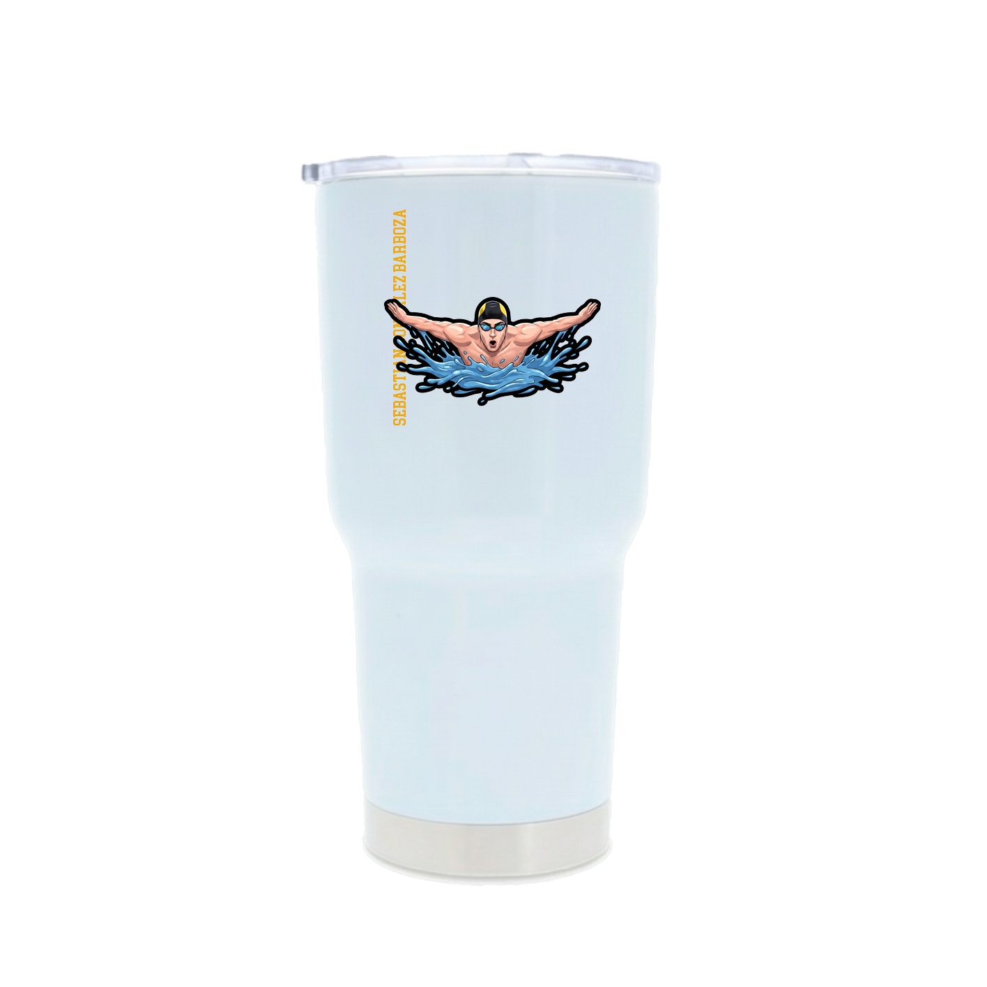 30oz Stainless Steel Tumbler — Name Vertical in White
