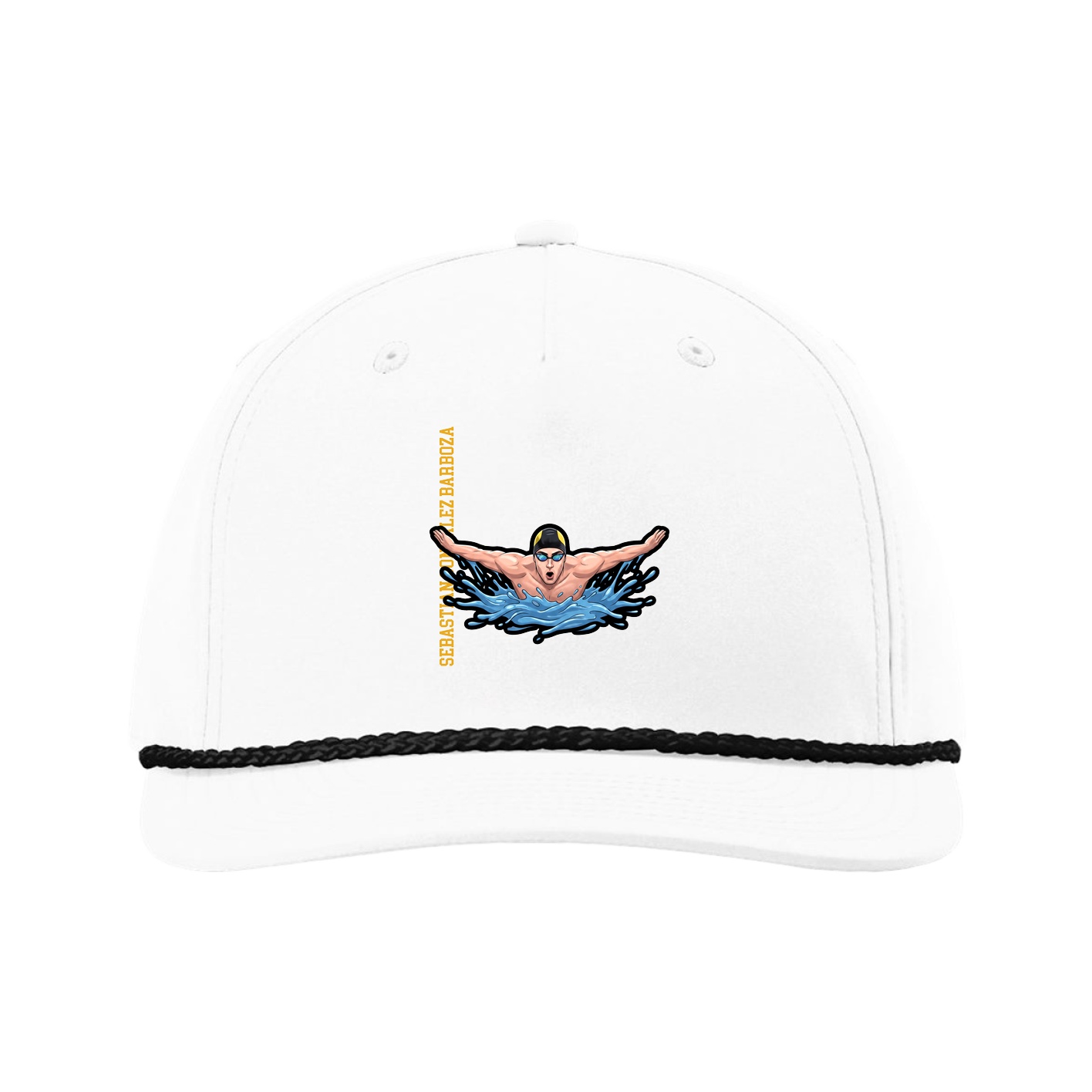 Five-Panel Classic Rope Cap — Name Vertical in White