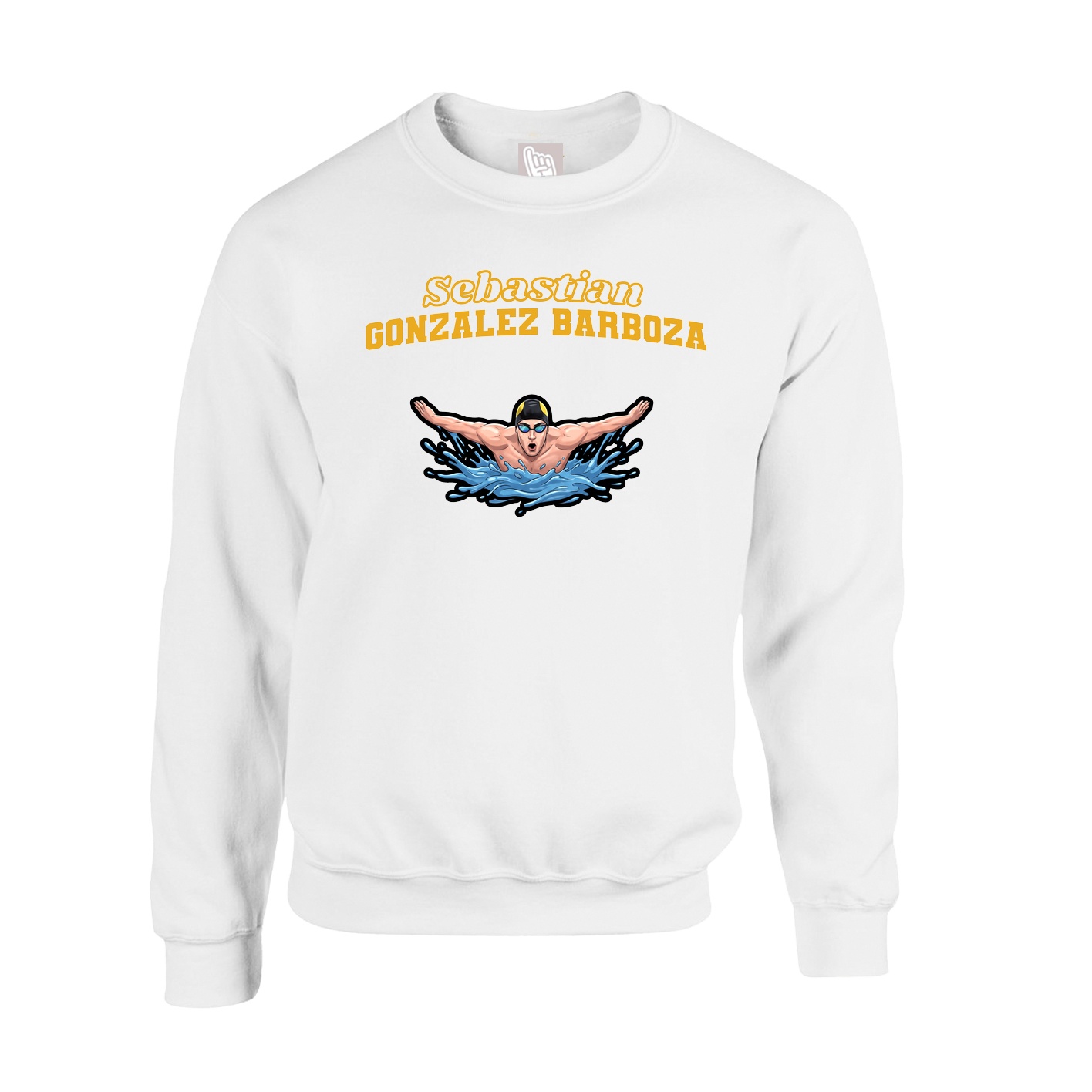 Fleece Crew — Name Arch in White