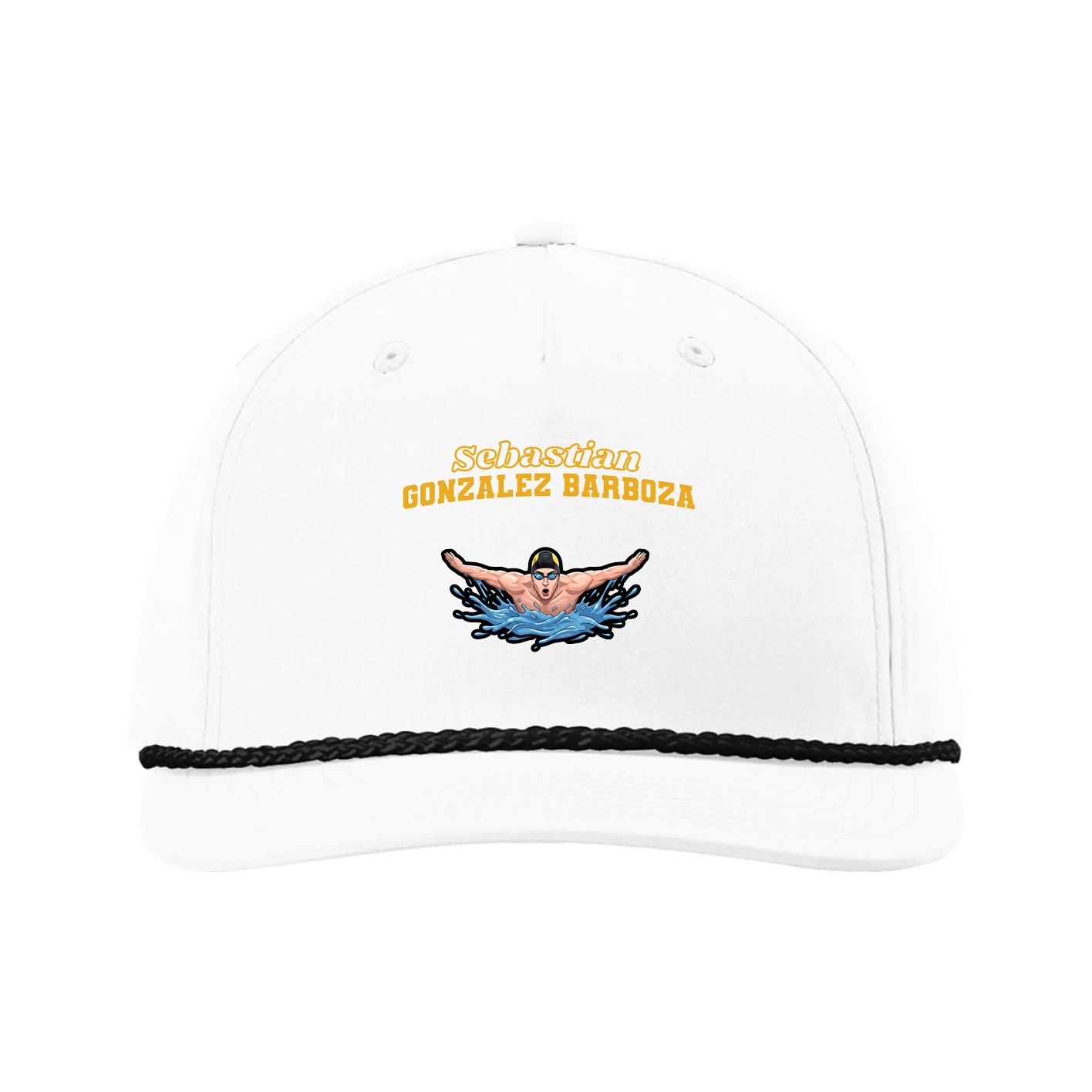 Five-Panel Classic Rope Cap — Name Arch in White