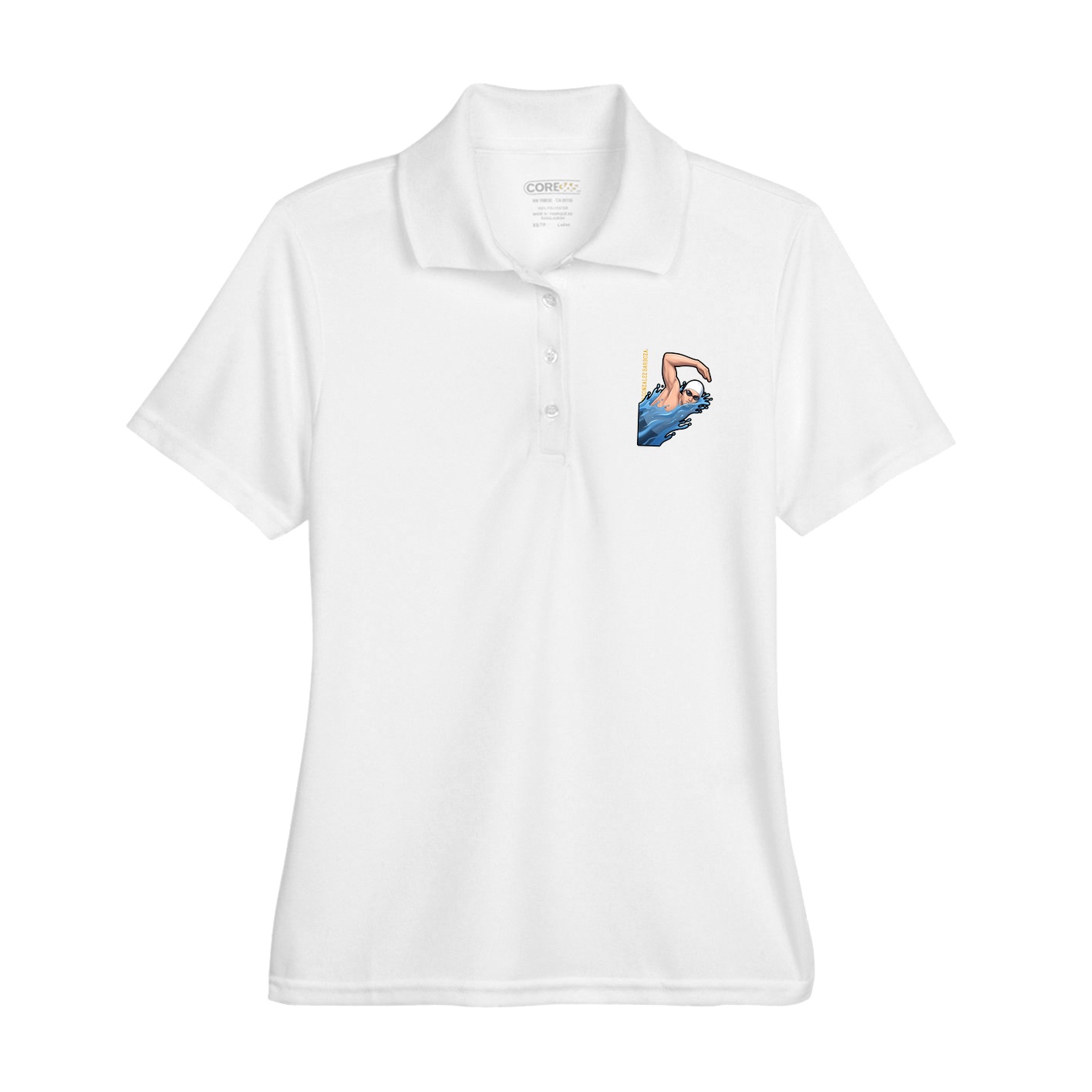 Womens Performance Polo — Name Vertical in White