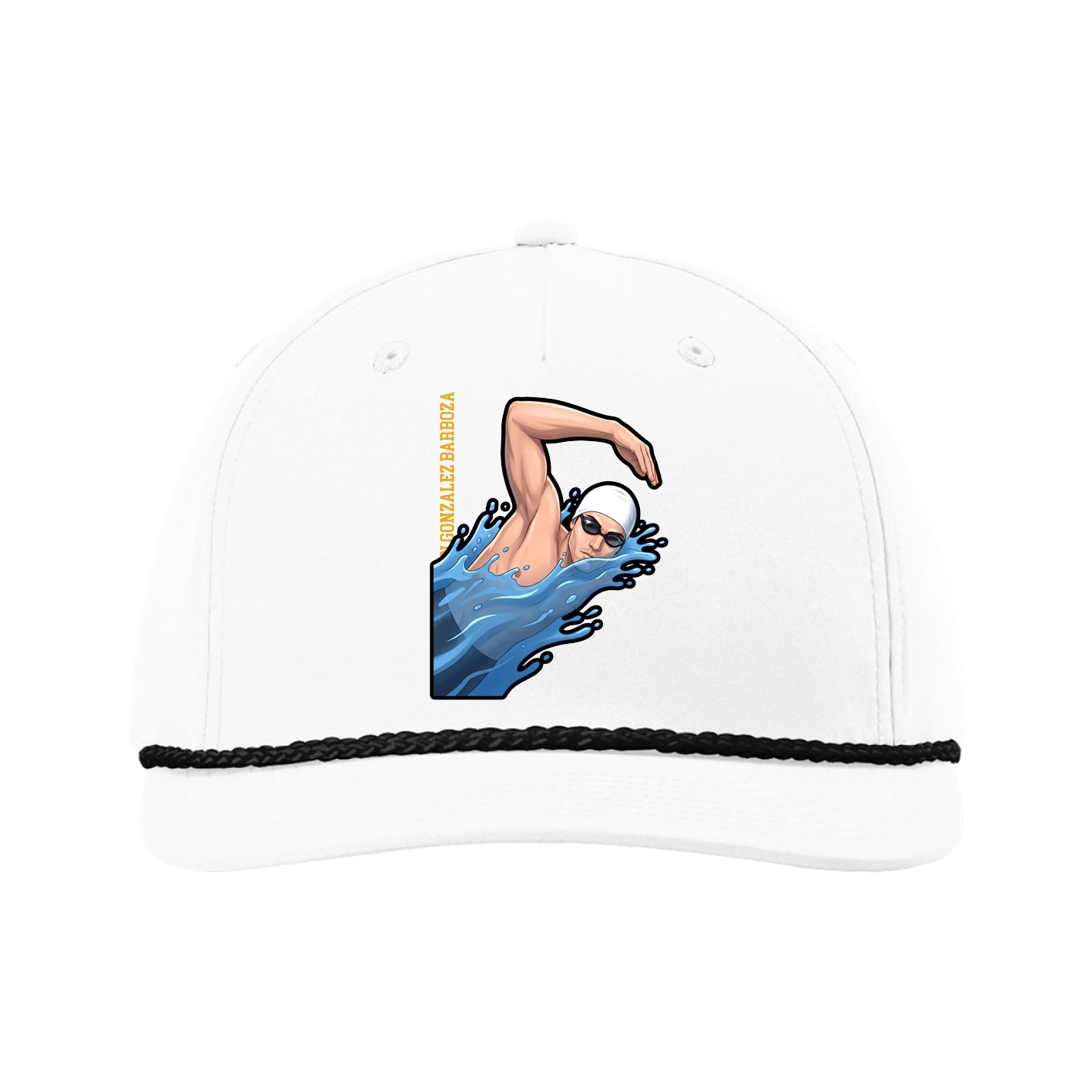 Five-Panel Classic Rope Cap — Name Vertical in White