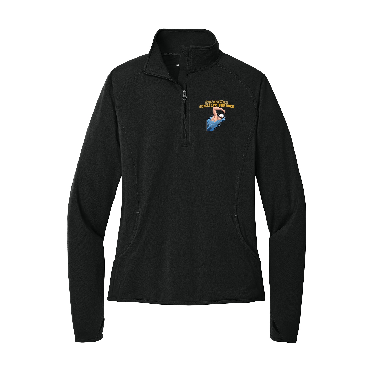 Women's Q-Zip Pullover — Name Arch in Black