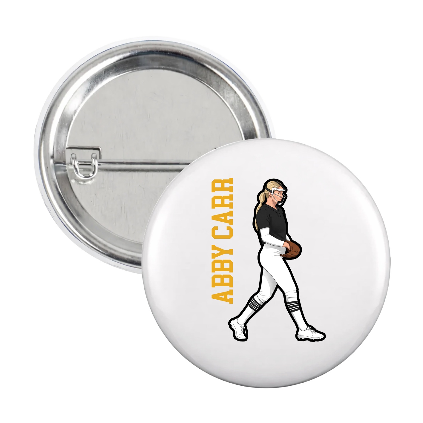 Game Day Button — Name Vertical in White