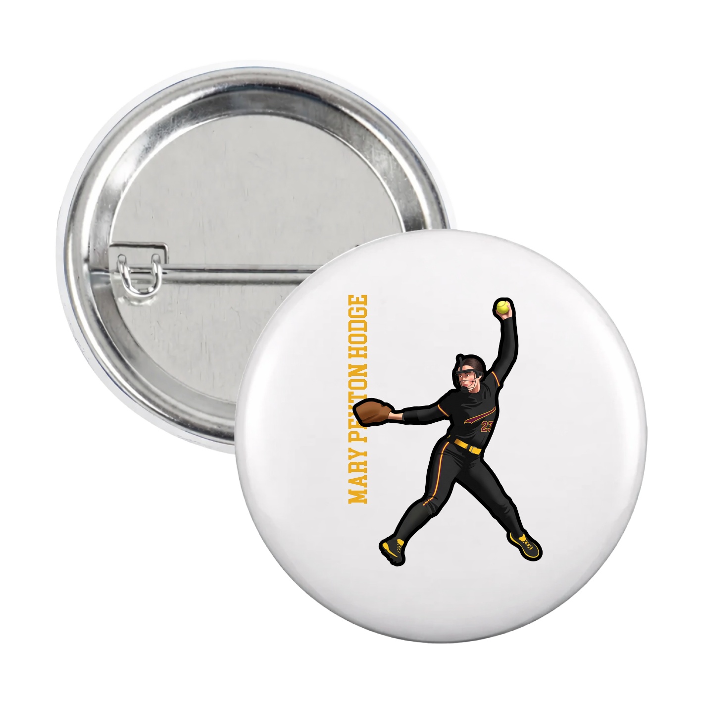 Game Day Button — Name Vertical in White