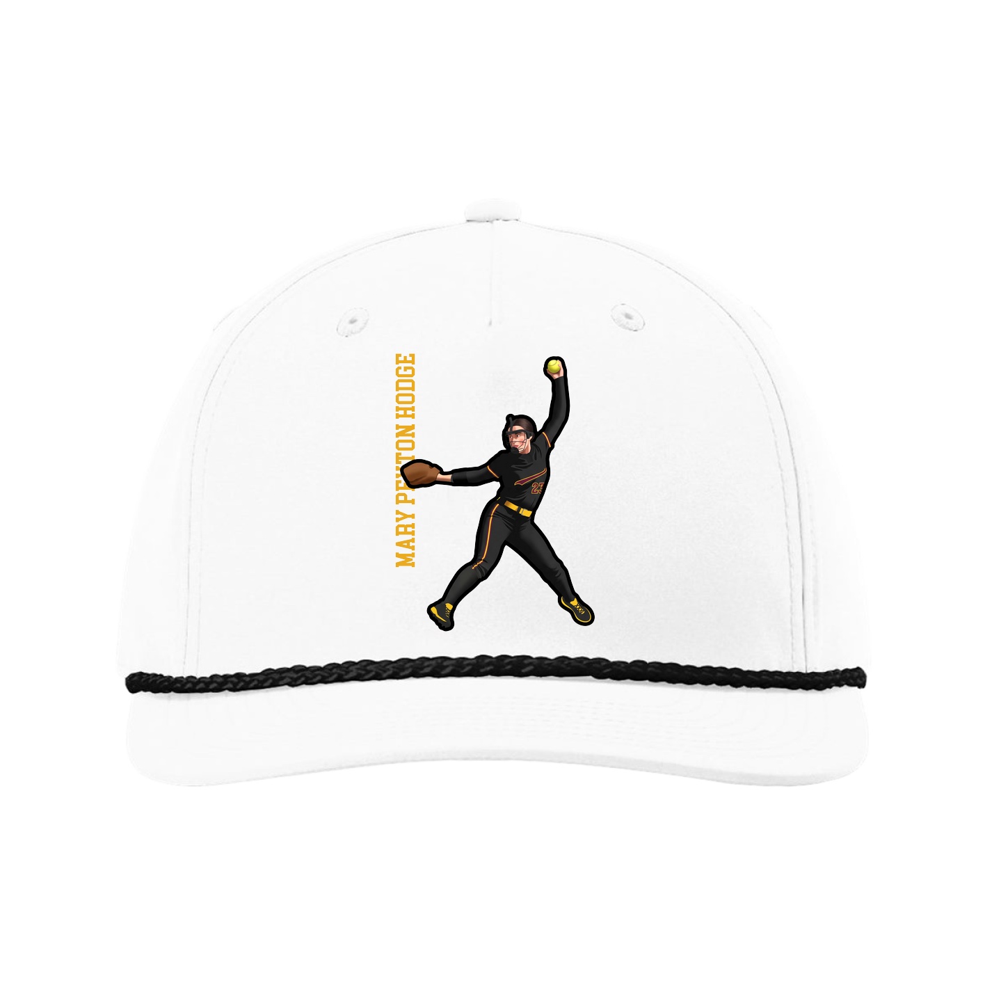 Five-Panel Classic Rope Cap — Name Vertical in White