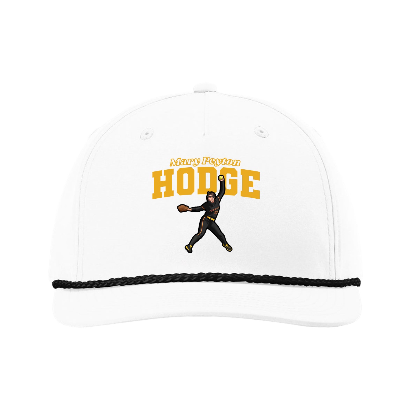Five-Panel Classic Rope Cap — Name Arch in White